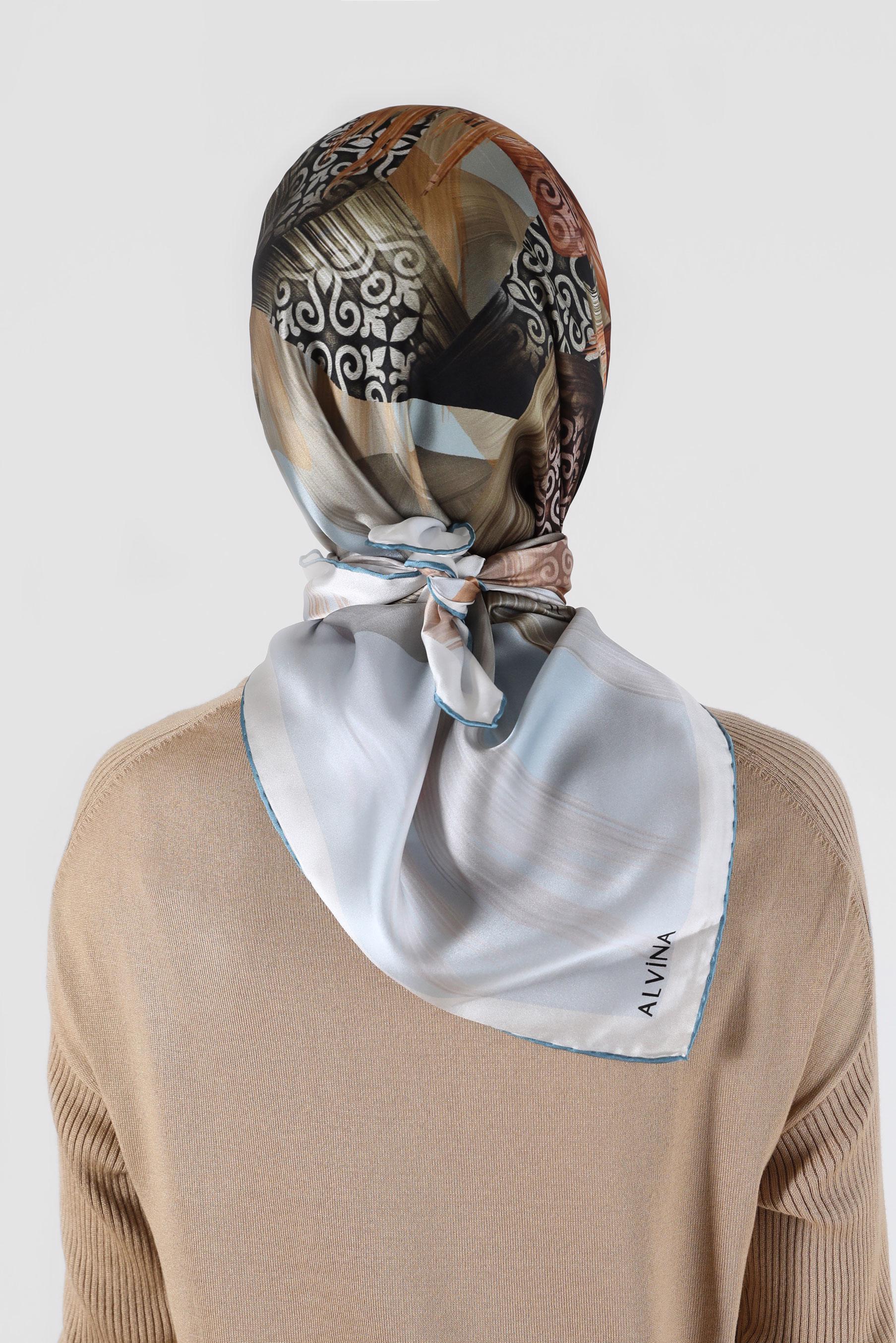 Tesettür giyim MAVİ ALVİNA DESENLİ İPEK EŞARP 23994 