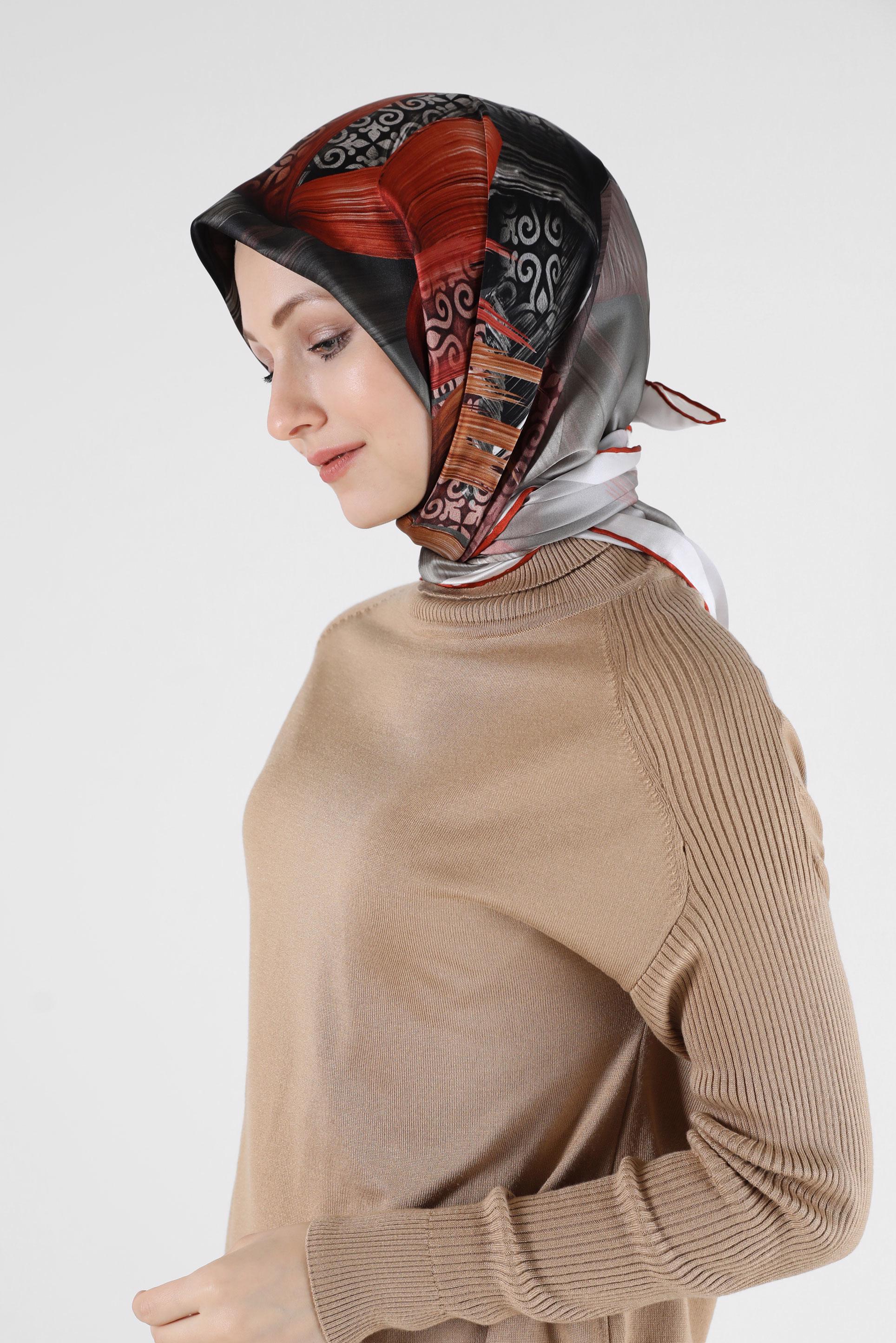 Tesettür giyim KIRMIZI ALVİNA DESENLİ İPEK EŞARP 23994 