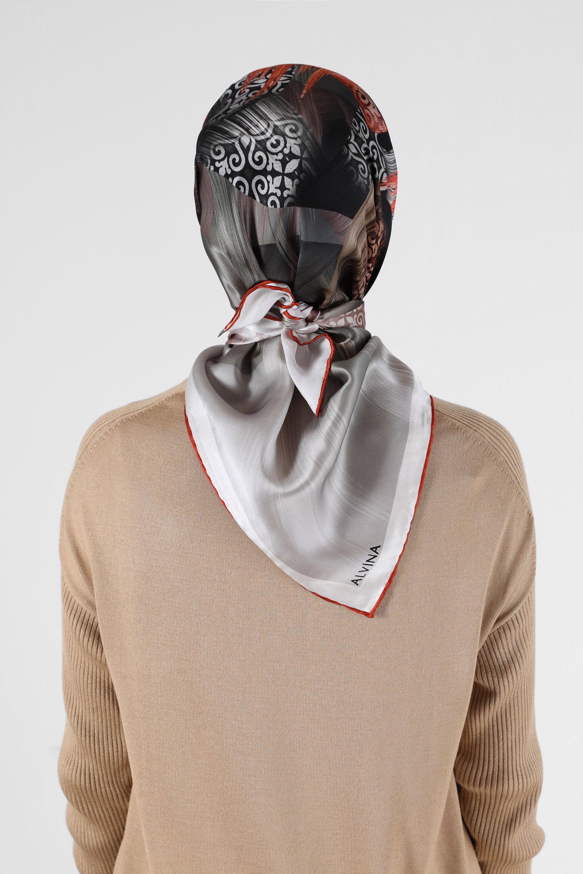 Tesettür giyim KIRMIZI ALVİNA DESENLİ İPEK EŞARP 23994 