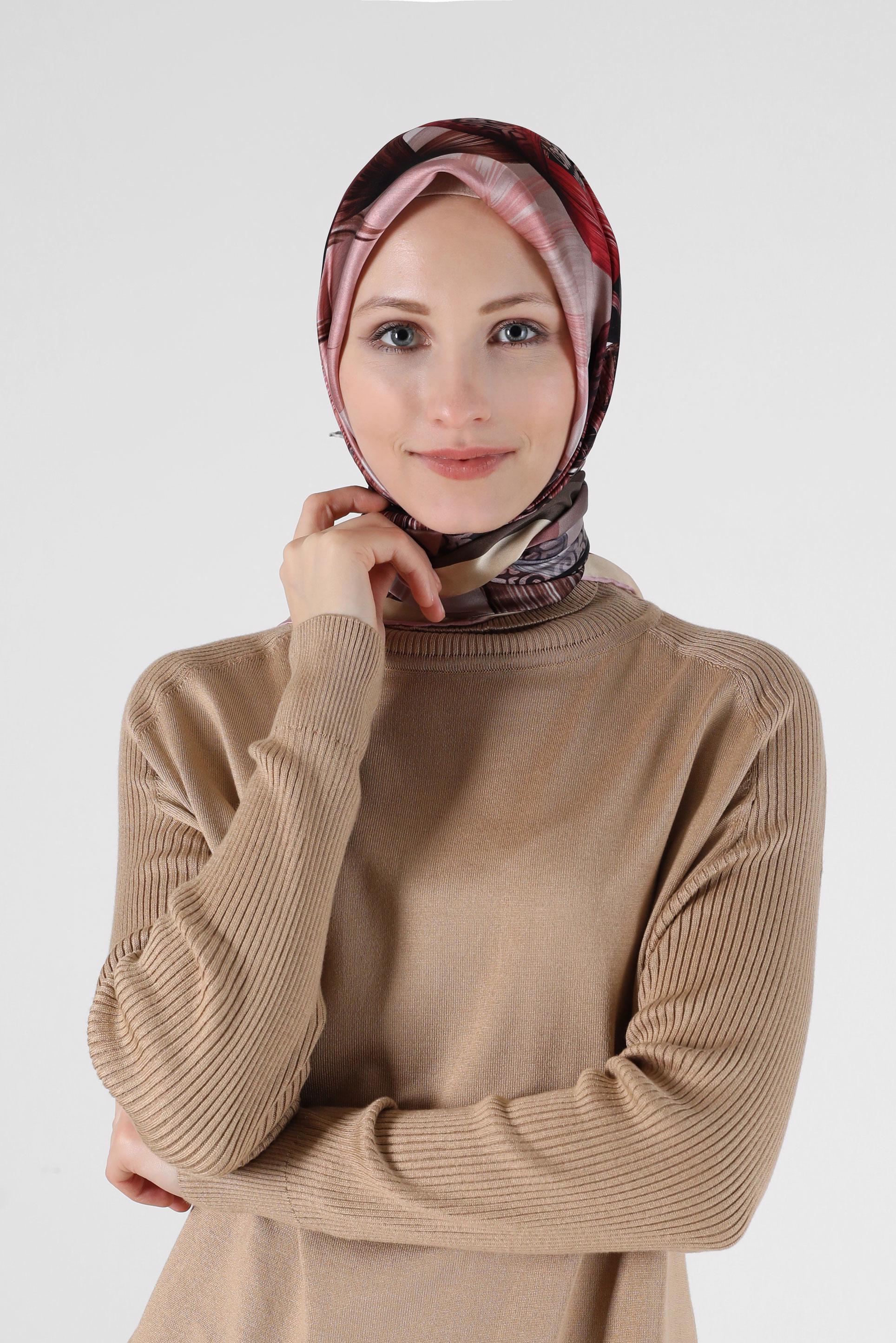 Hijab clothing PURPLE ALVİNA PATTERNED SILK SCARF 23994 