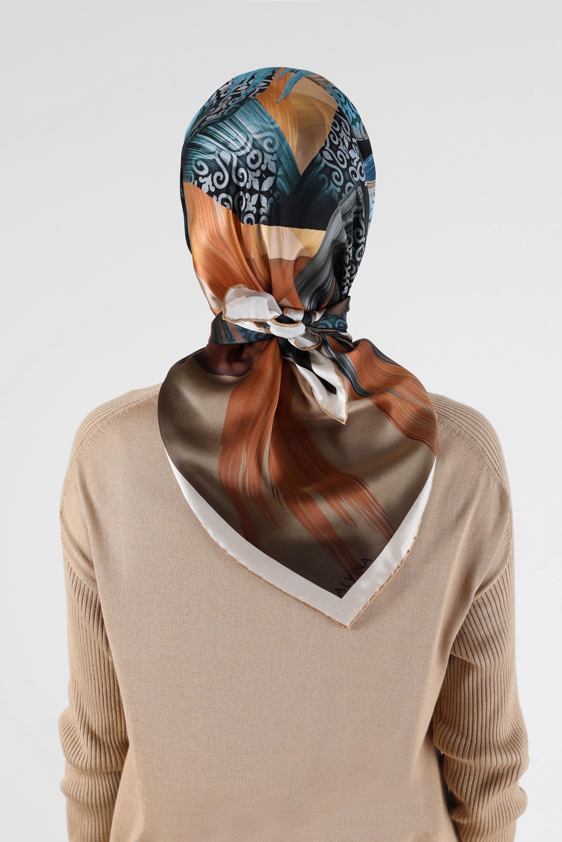 Tesettür giyim ALTIN ALVİNA DESENLİ İPEK EŞARP 23994 