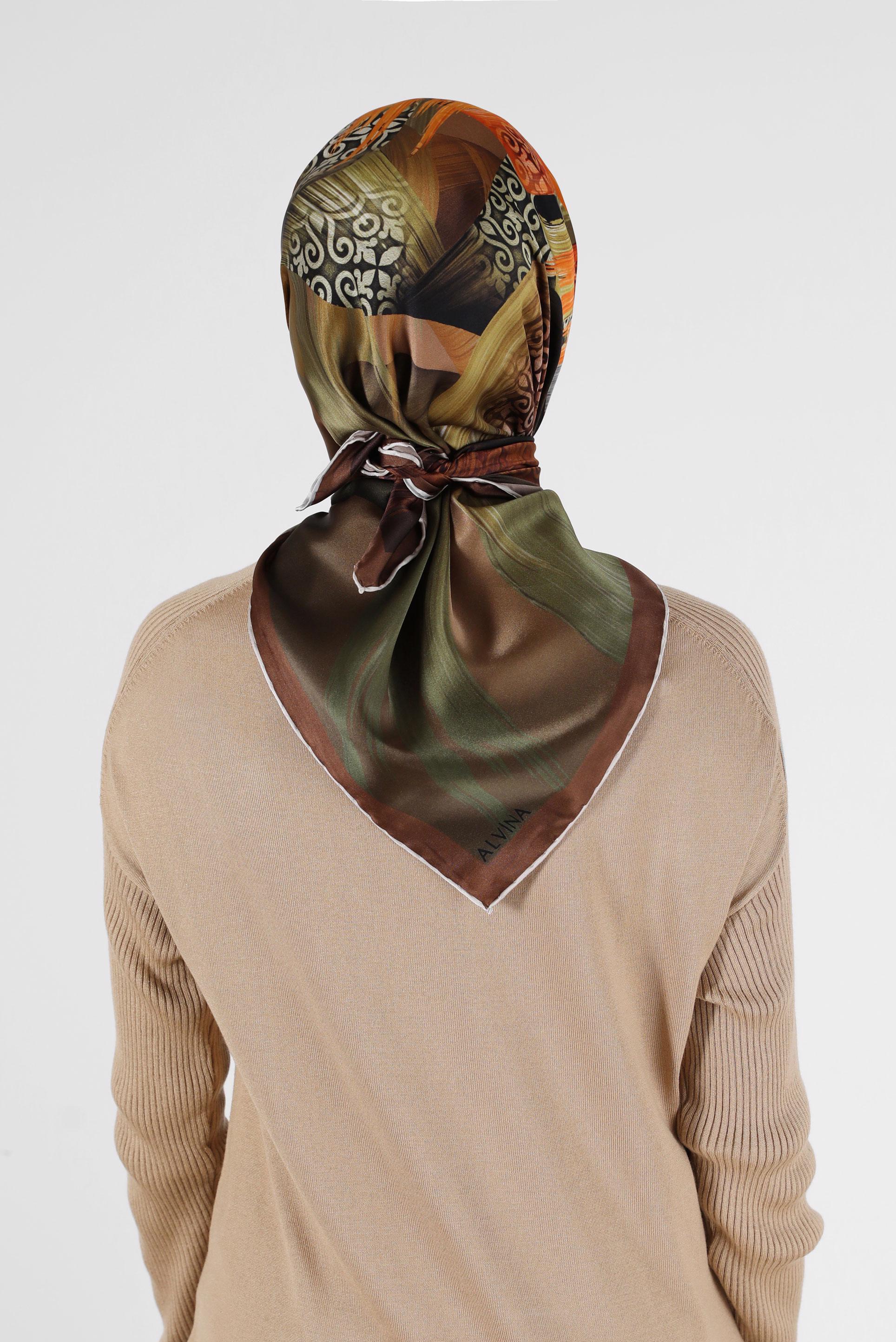 Tesettür giyim BEJ ALVİNA DESENLİ İPEK EŞARP 23994 