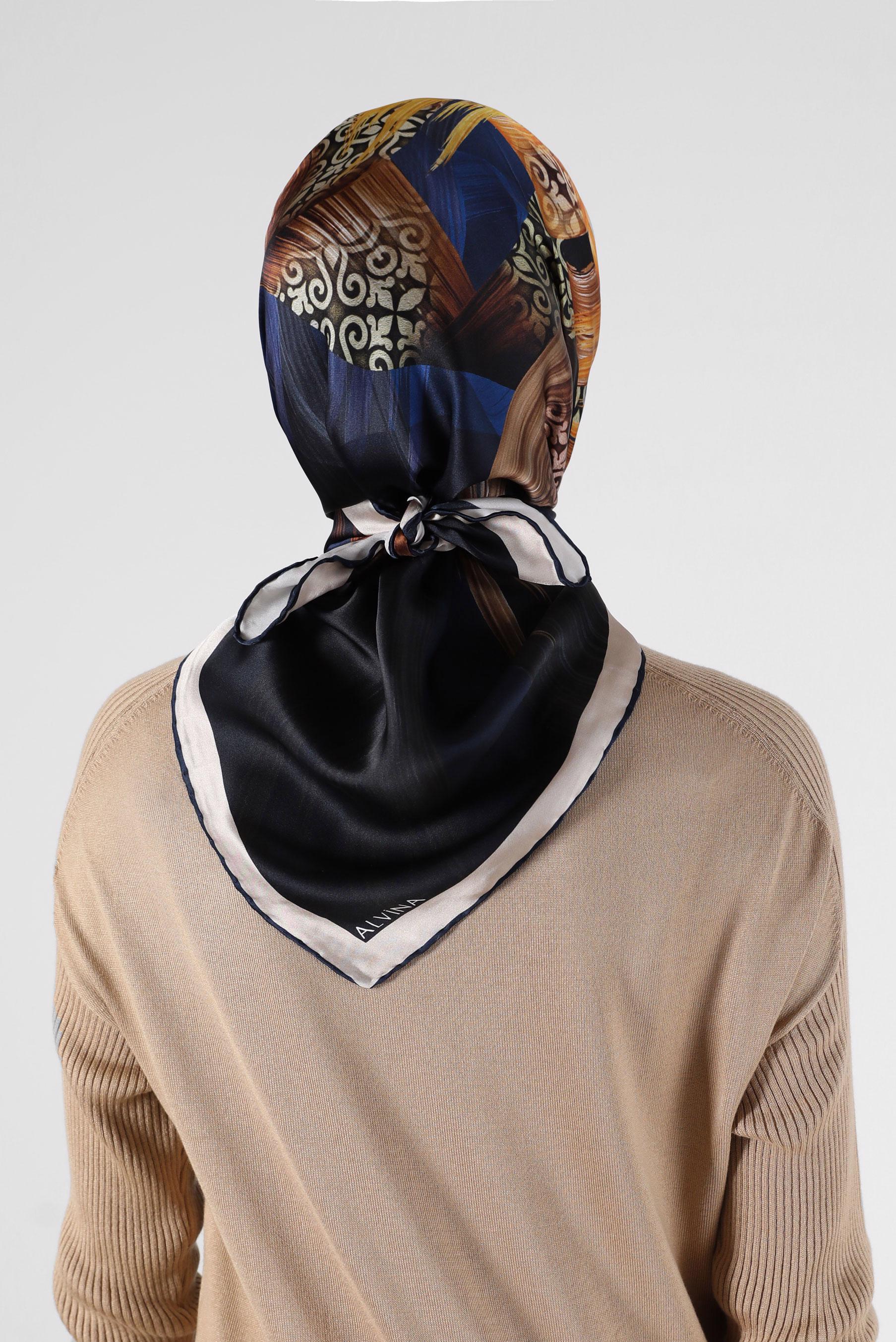 Tesettür giyim LACİVERT ALVİNA DESENLİ İPEK EŞARP 23994 