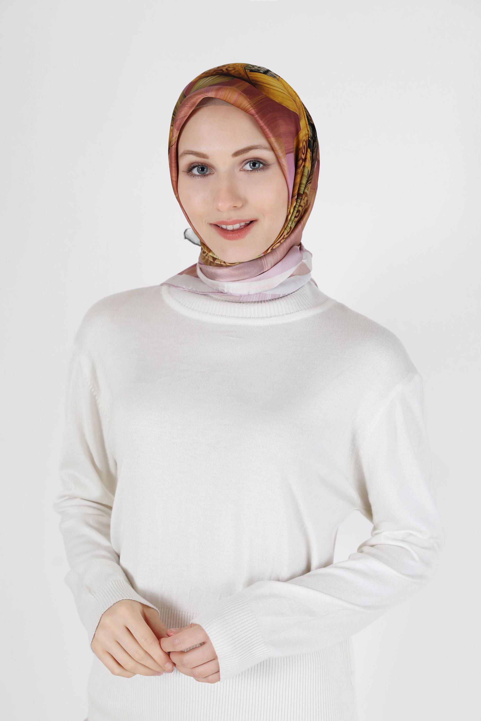 Tesettür giyim PUDRA ALVİNA DESENLİ İPEK EŞARP 23994 