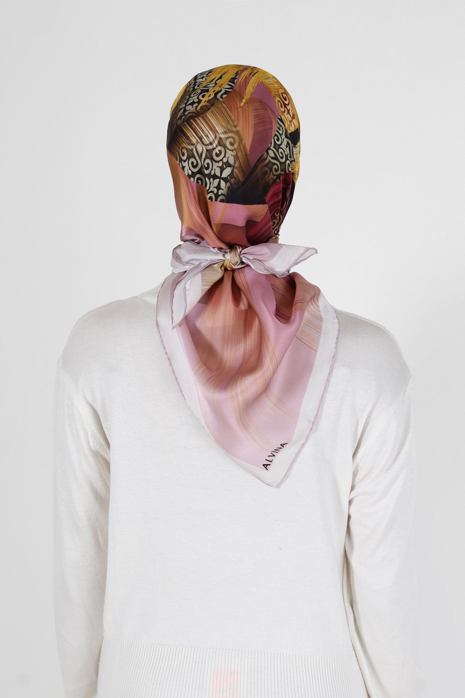 Tesettür giyim PUDRA ALVİNA DESENLİ İPEK EŞARP 23994 