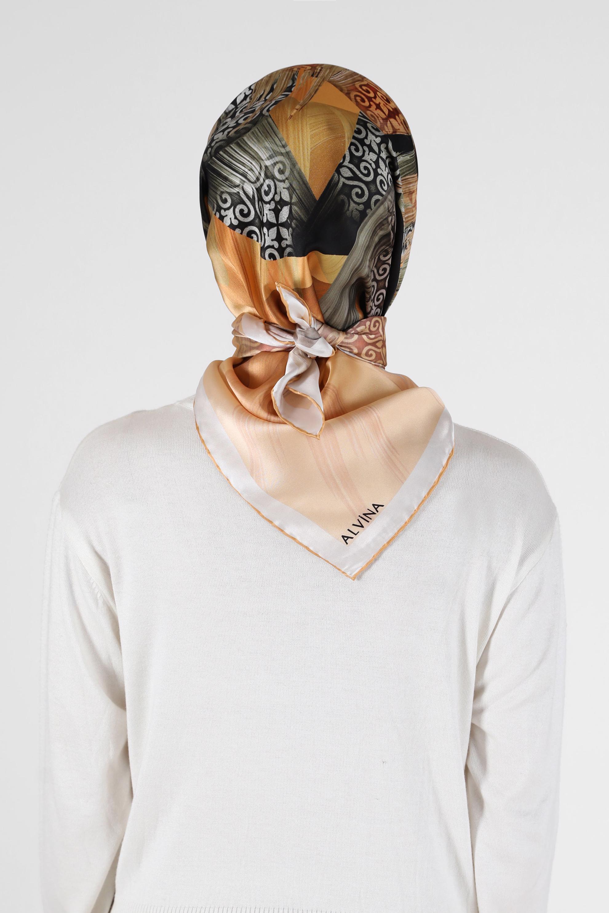 Tesettür giyim SARI ALVİNA DESENLİ İPEK EŞARP 23994 