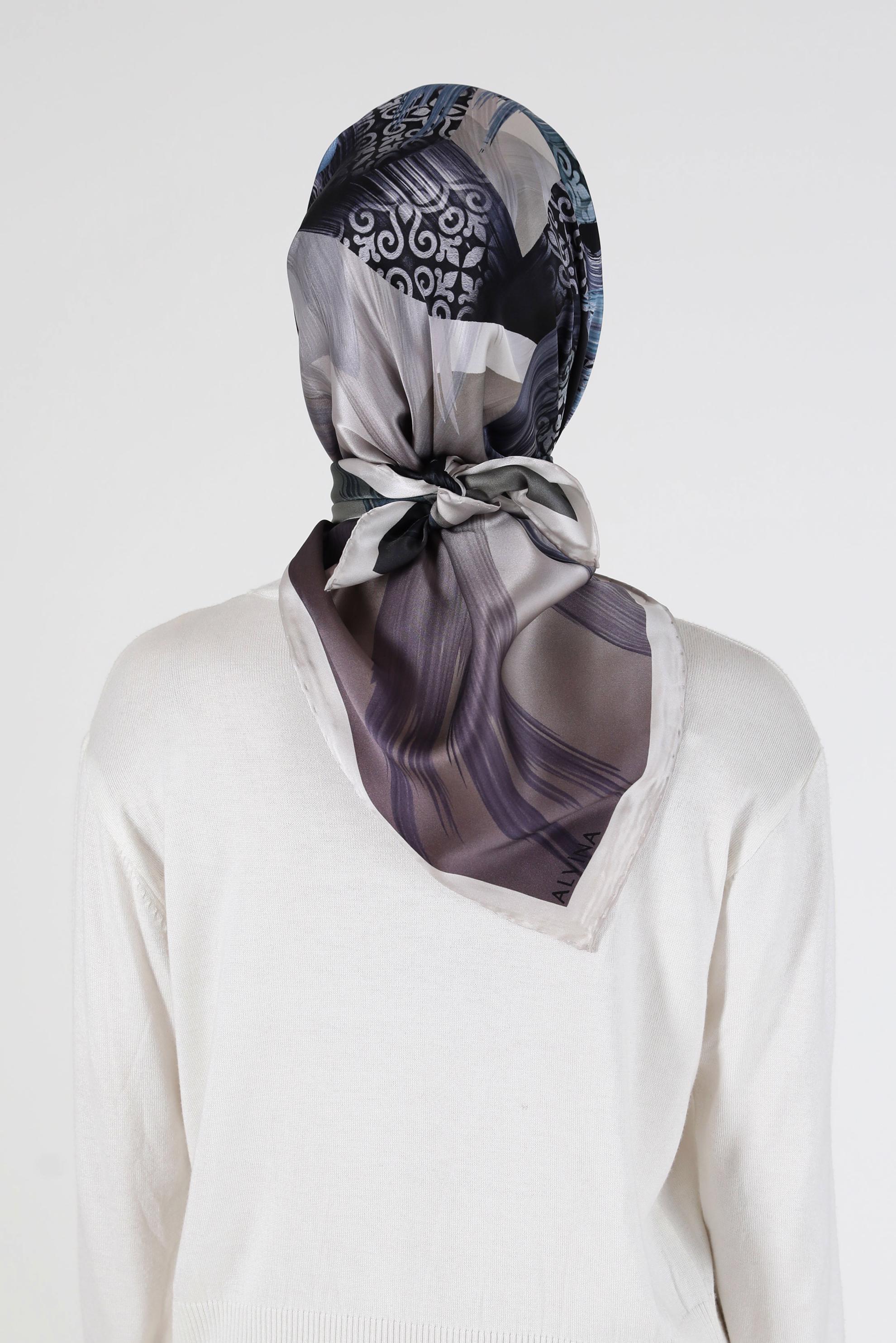 Tesettür giyim BEJ ALVİNA DESENLİ İPEK EŞARP 23994 