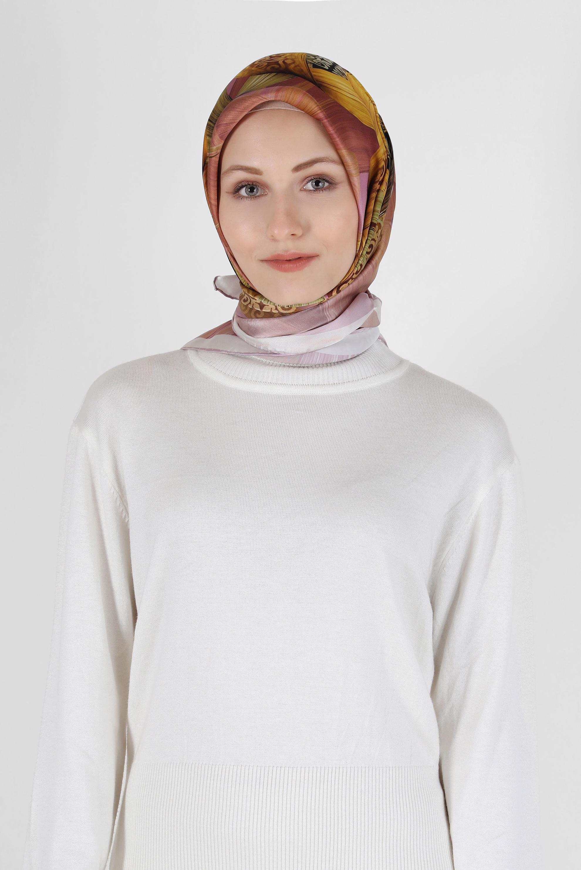 Tesettür giyim MOR ALVİNA DESENLİ İPEK EŞARP 23994 