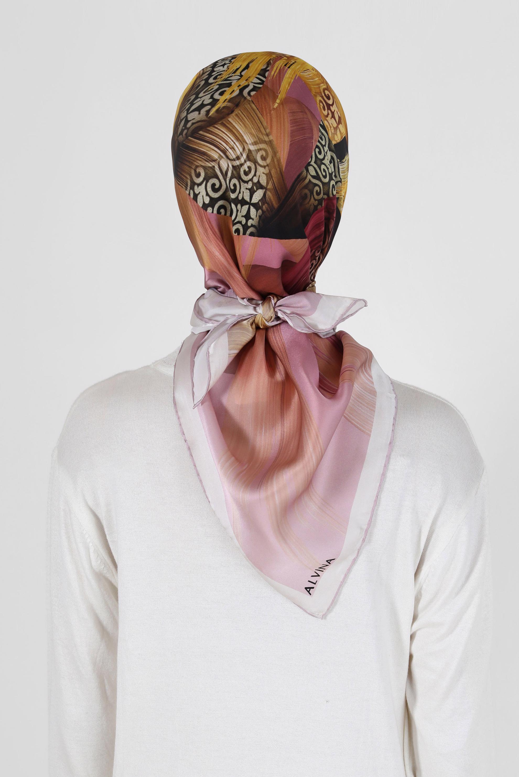 Tesettür giyim MOR ALVİNA DESENLİ İPEK EŞARP 23994 