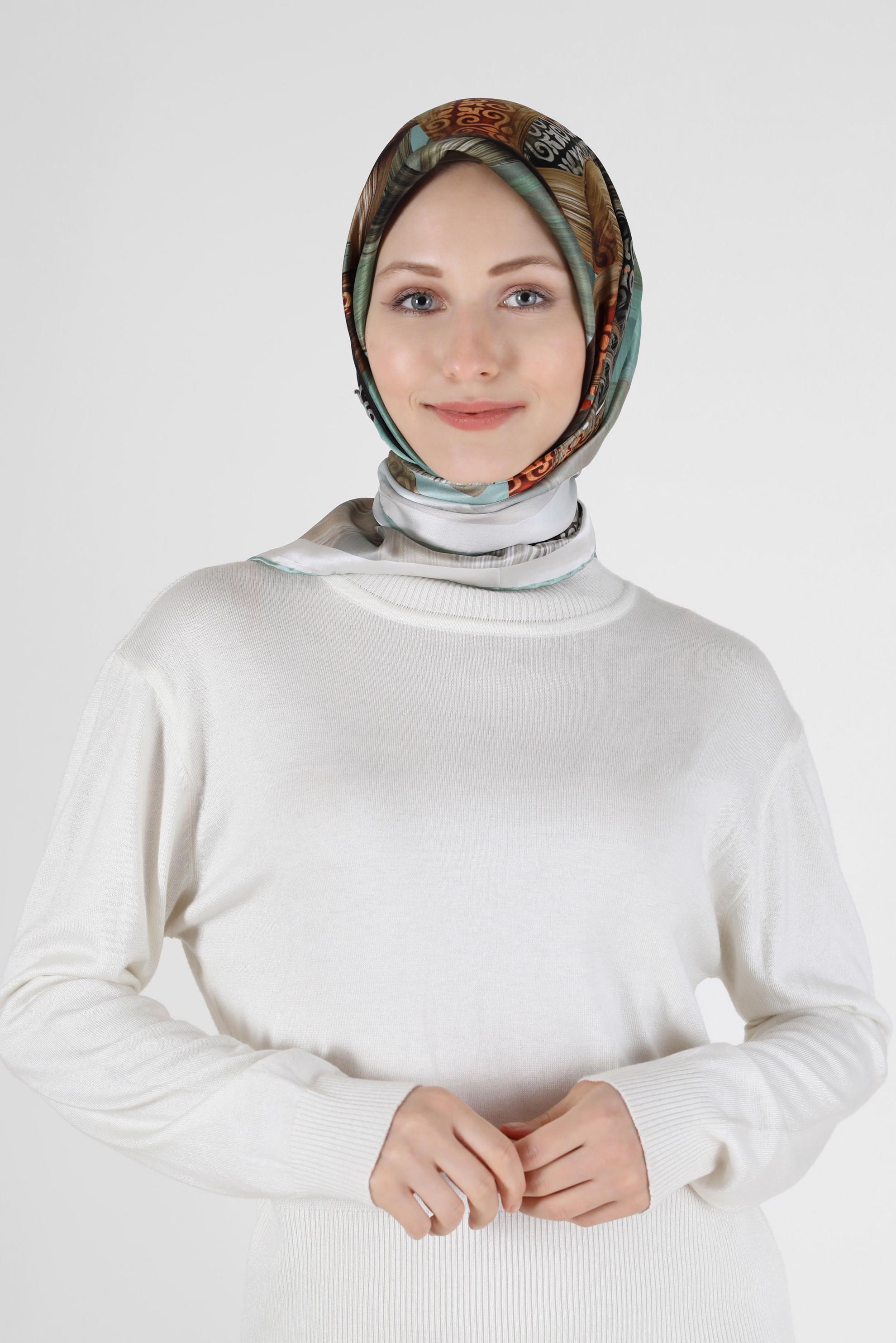 Tesettür giyim MAVİ ALVİNA DESENLİ İPEK EŞARP 23994 