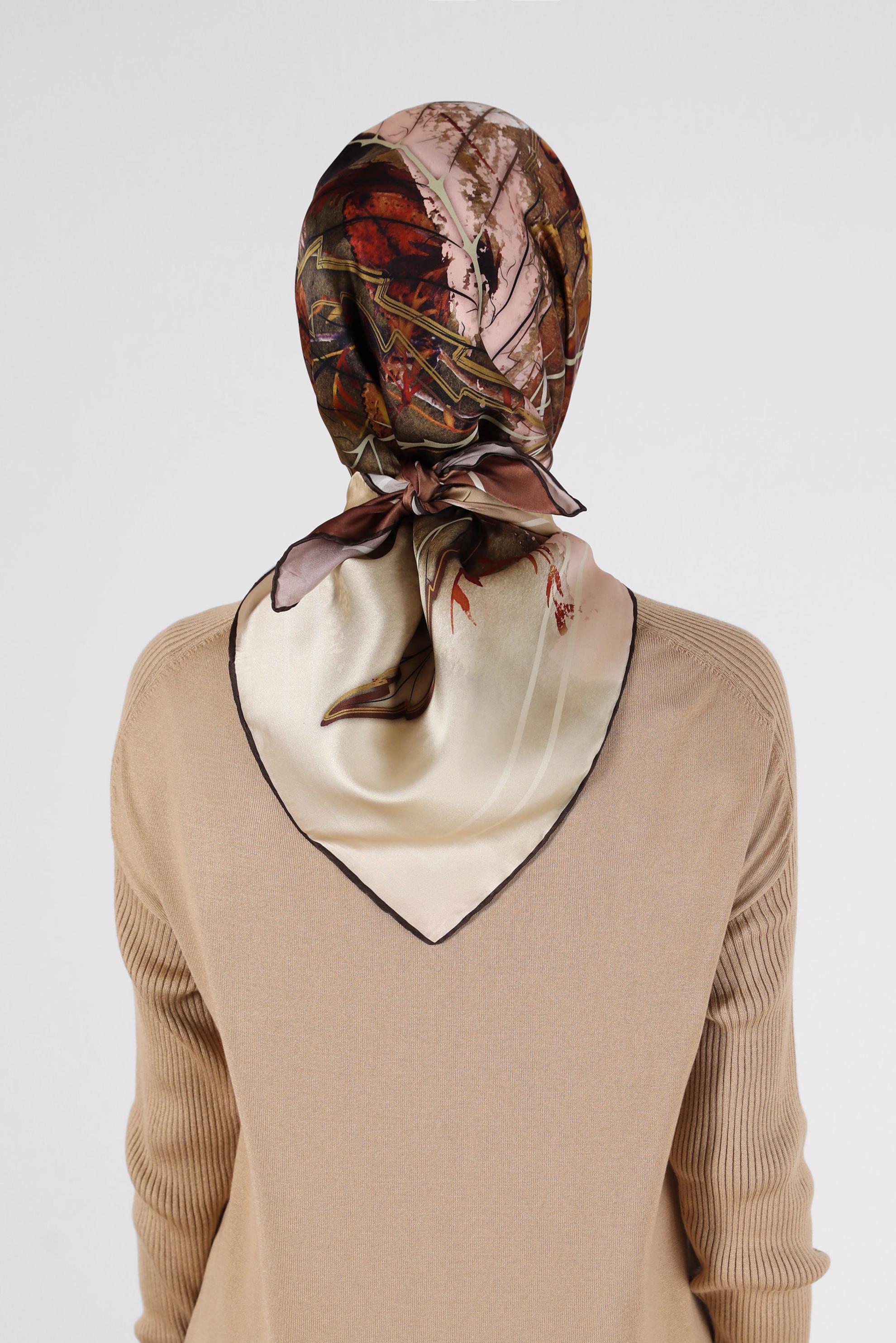 Tesettür giyim HAKİ ALVİNA DESENLİ İPEK EŞARP 31363 