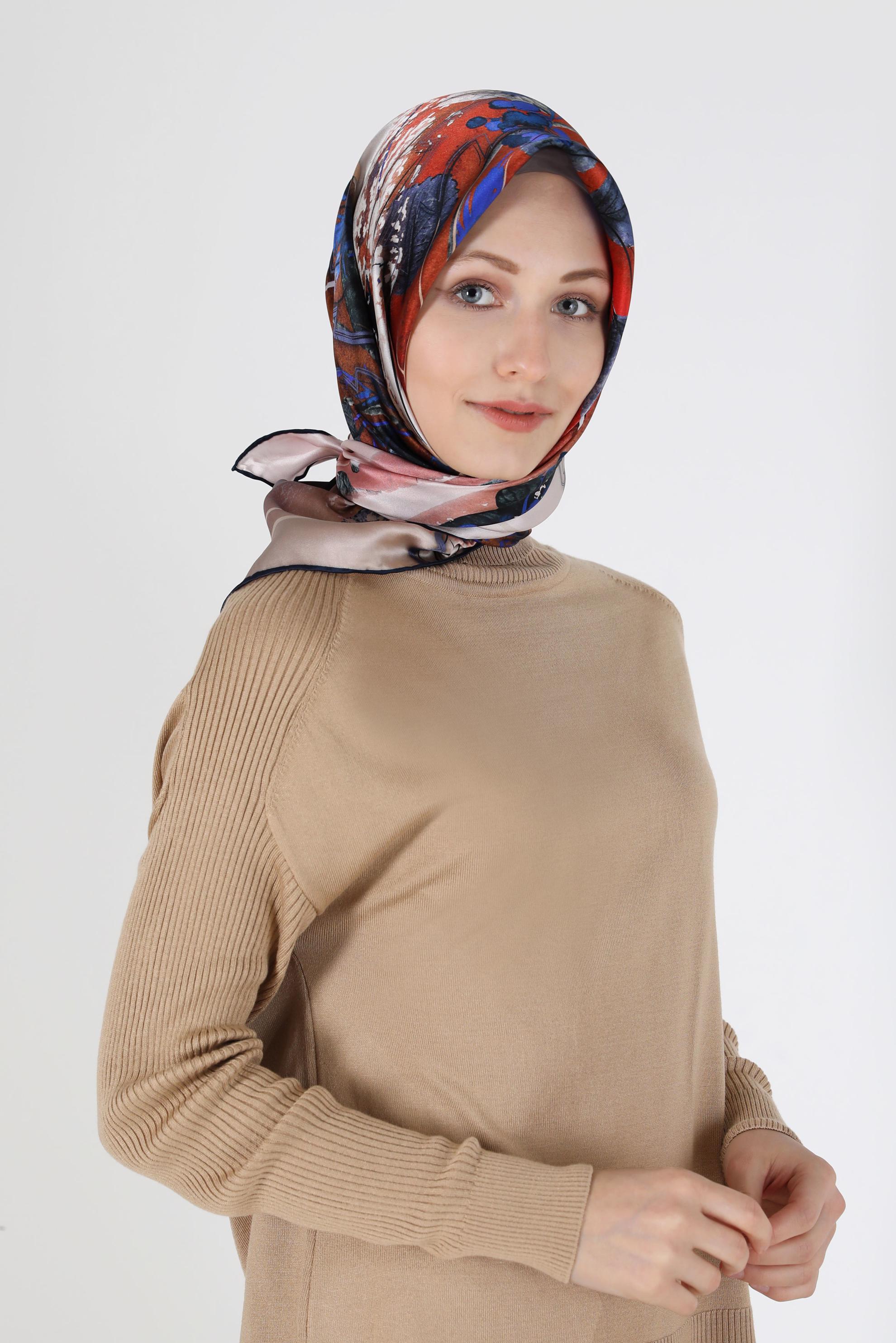Tesettür giyim LACİVERT ALVİNA DESENLİ İPEK EŞARP 31363 
