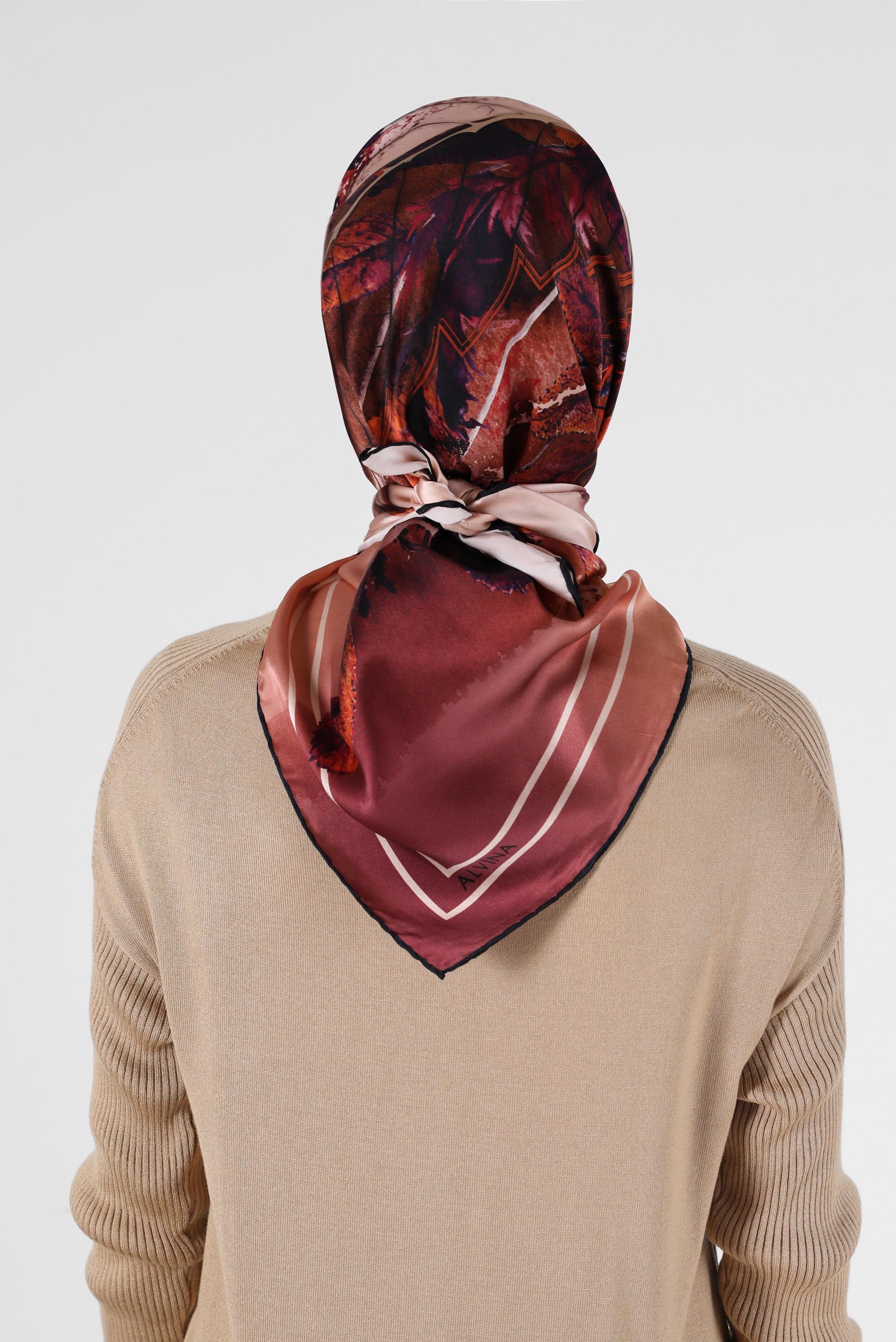 Tesettür giyim PUDRA ALVİNA DESENLİ İPEK EŞARP 31363 