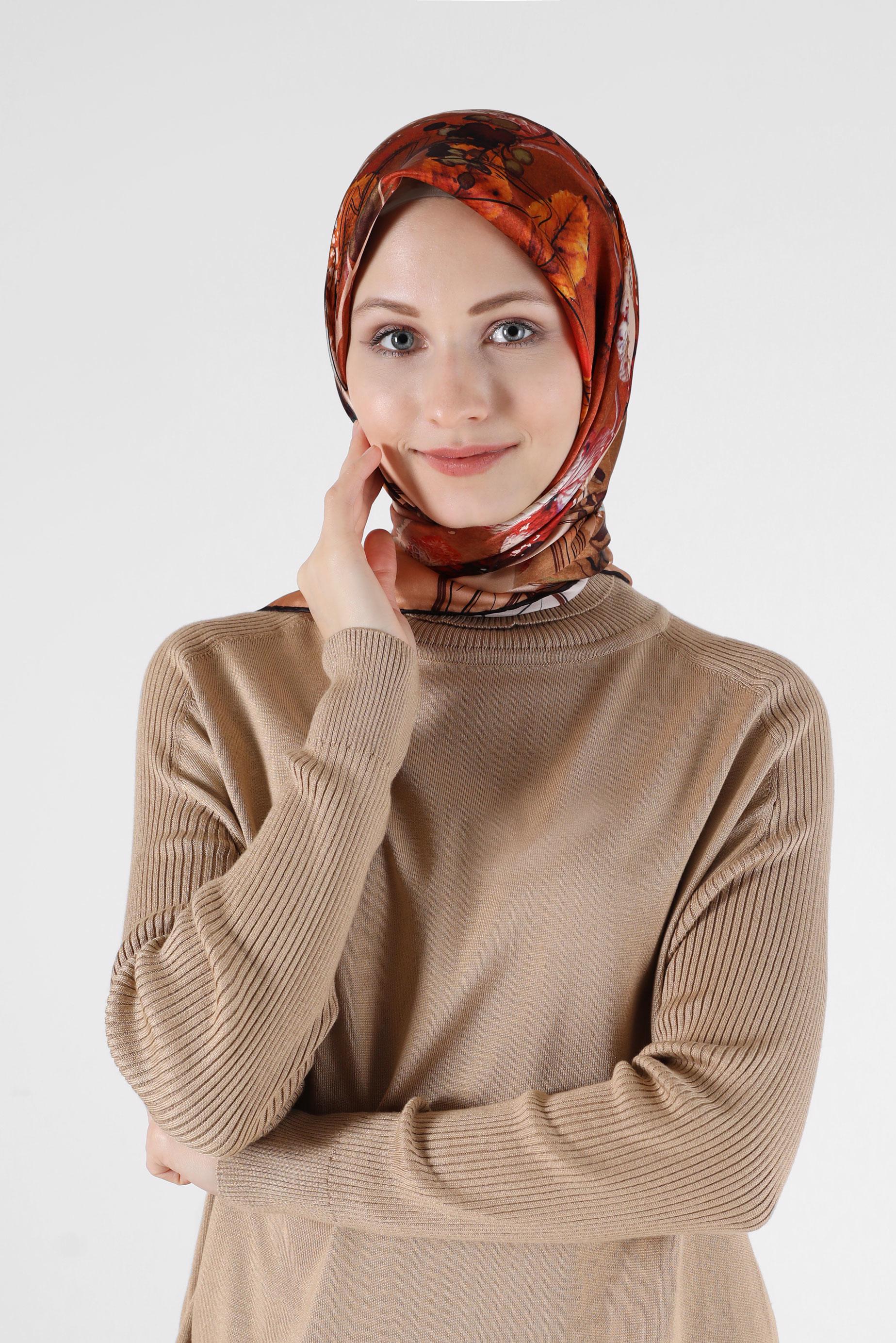 Hijab clothing POWDER ALVİNA PATTERNED SILK SCARF 31363 