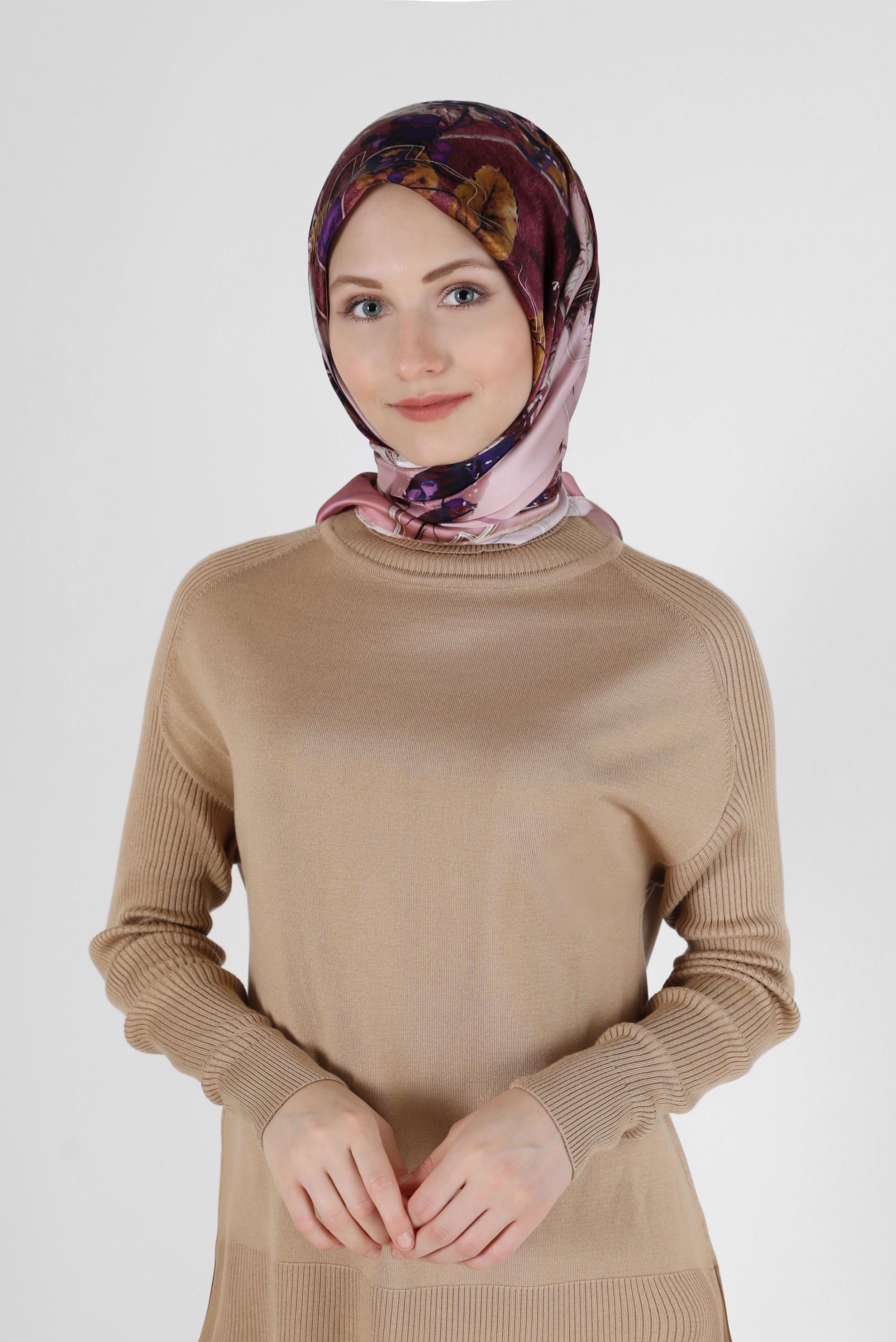 Tesettür giyim MOR ALVİNA DESENLİ İPEK EŞARP 31363 