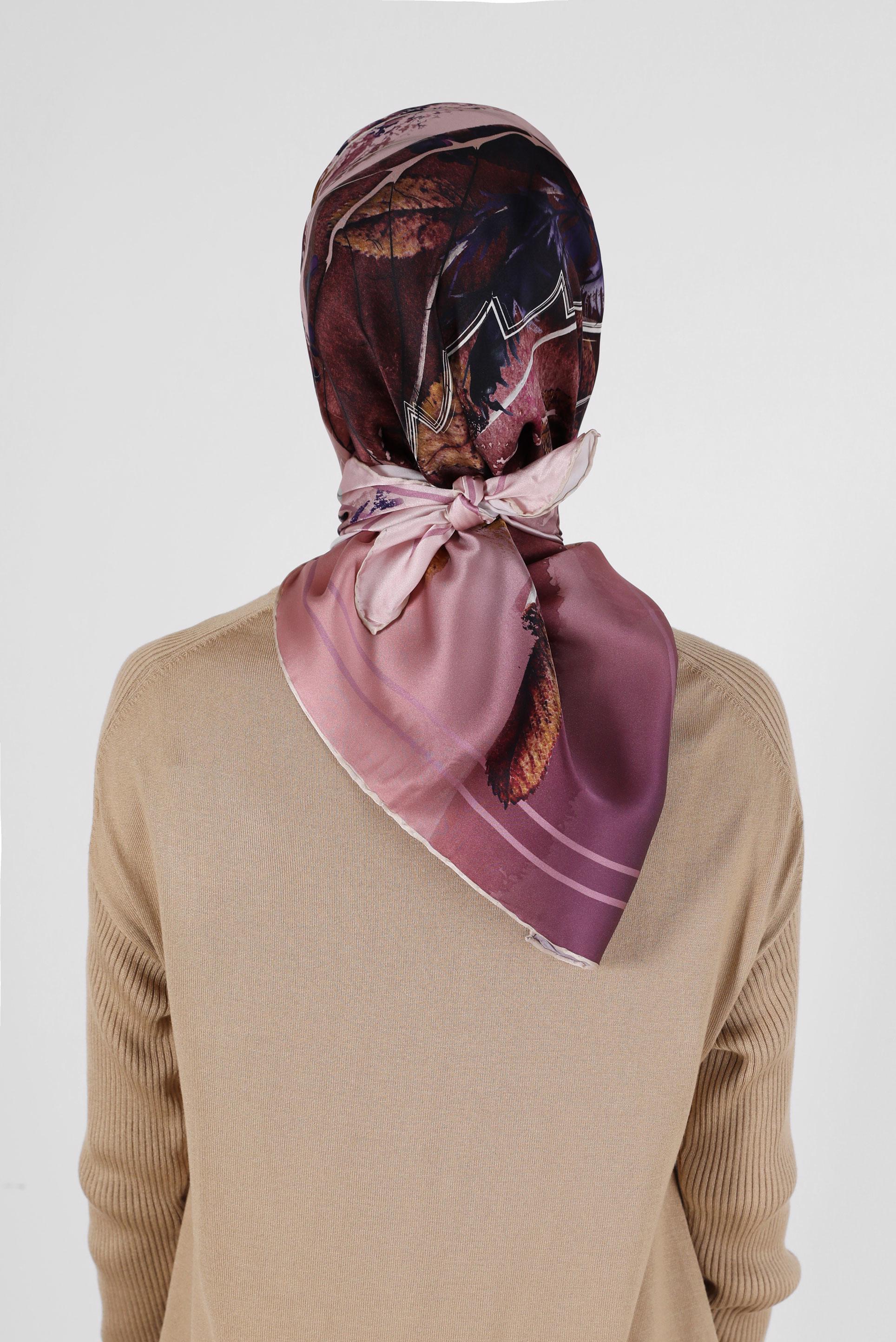 Tesettür giyim MOR ALVİNA DESENLİ İPEK EŞARP 31363 