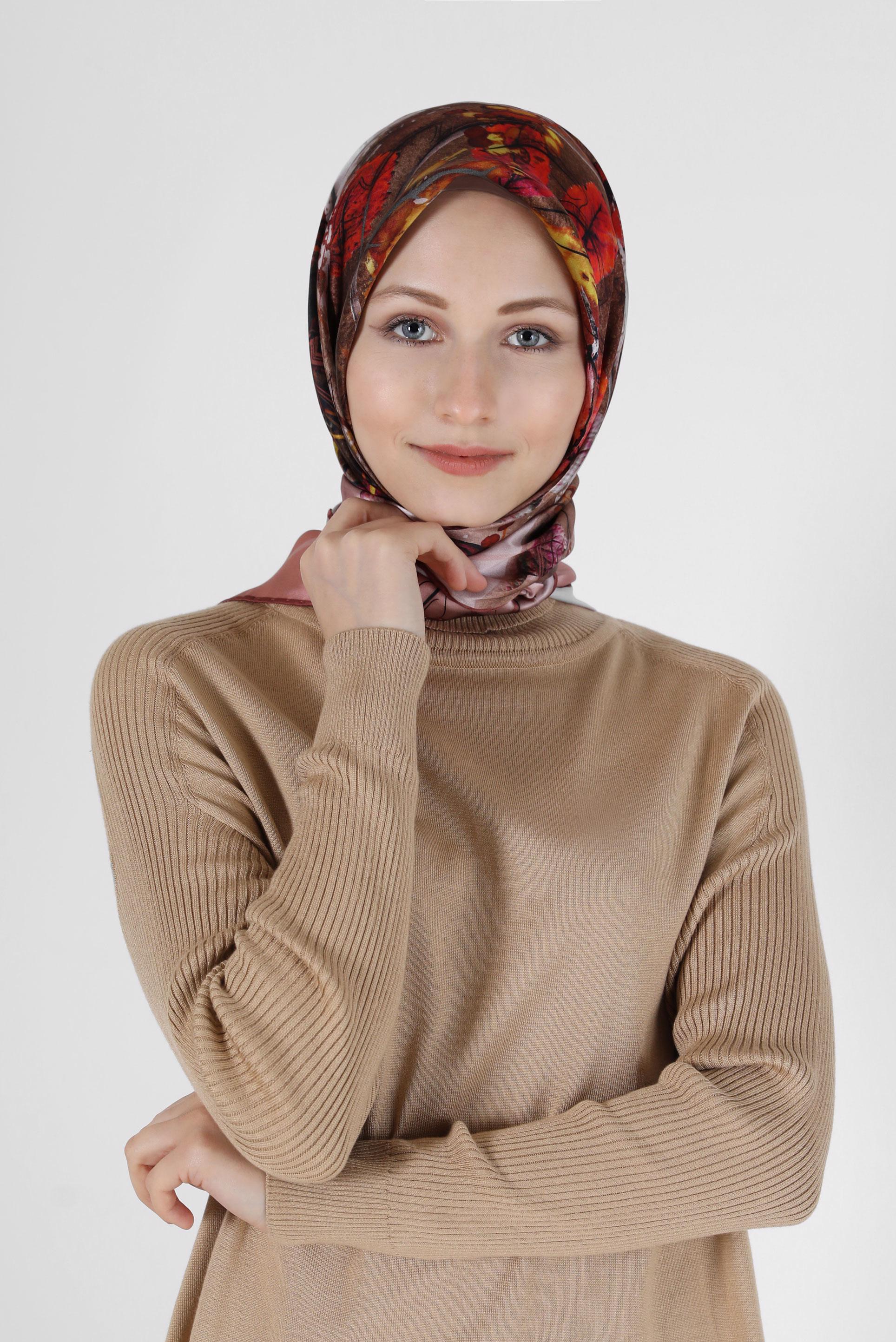 Tesettür giyim PEMBE ALVİNA DESENLİ İPEK EŞARP 31363 