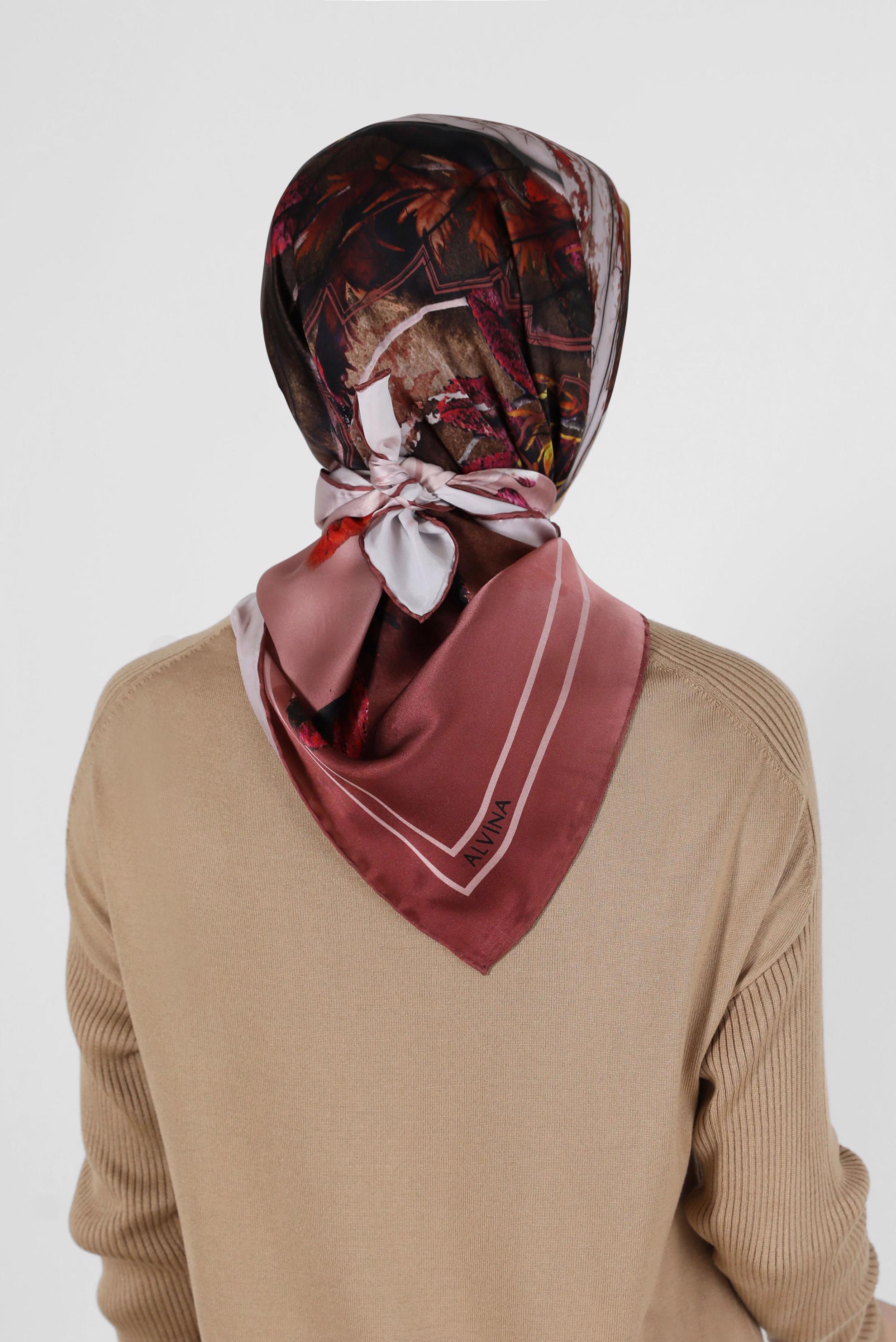 Tesettür giyim PEMBE ALVİNA DESENLİ İPEK EŞARP 31363 