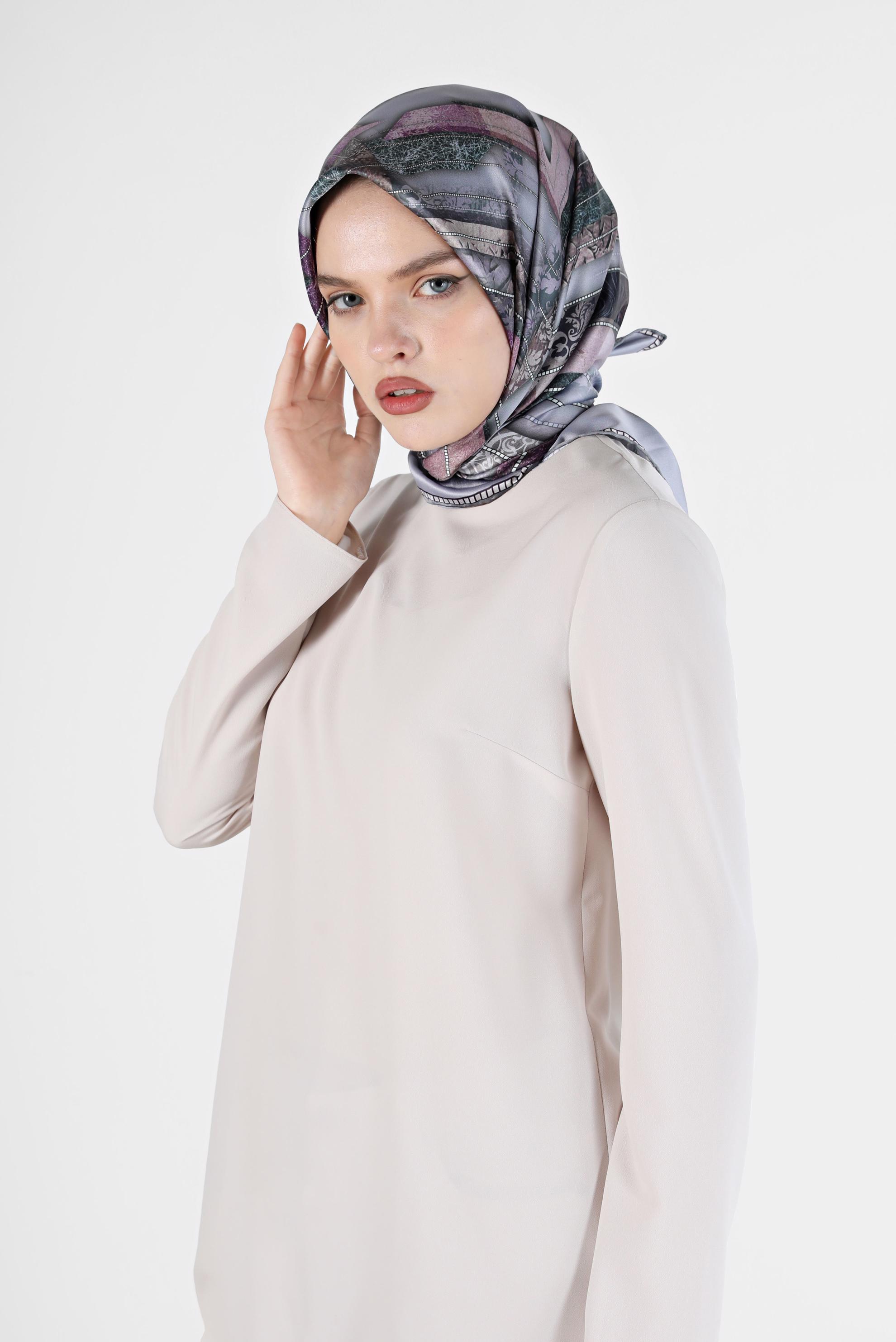 Tesettür giyim GRİ 31469 ALVİNA DİJİTAL EŞARP