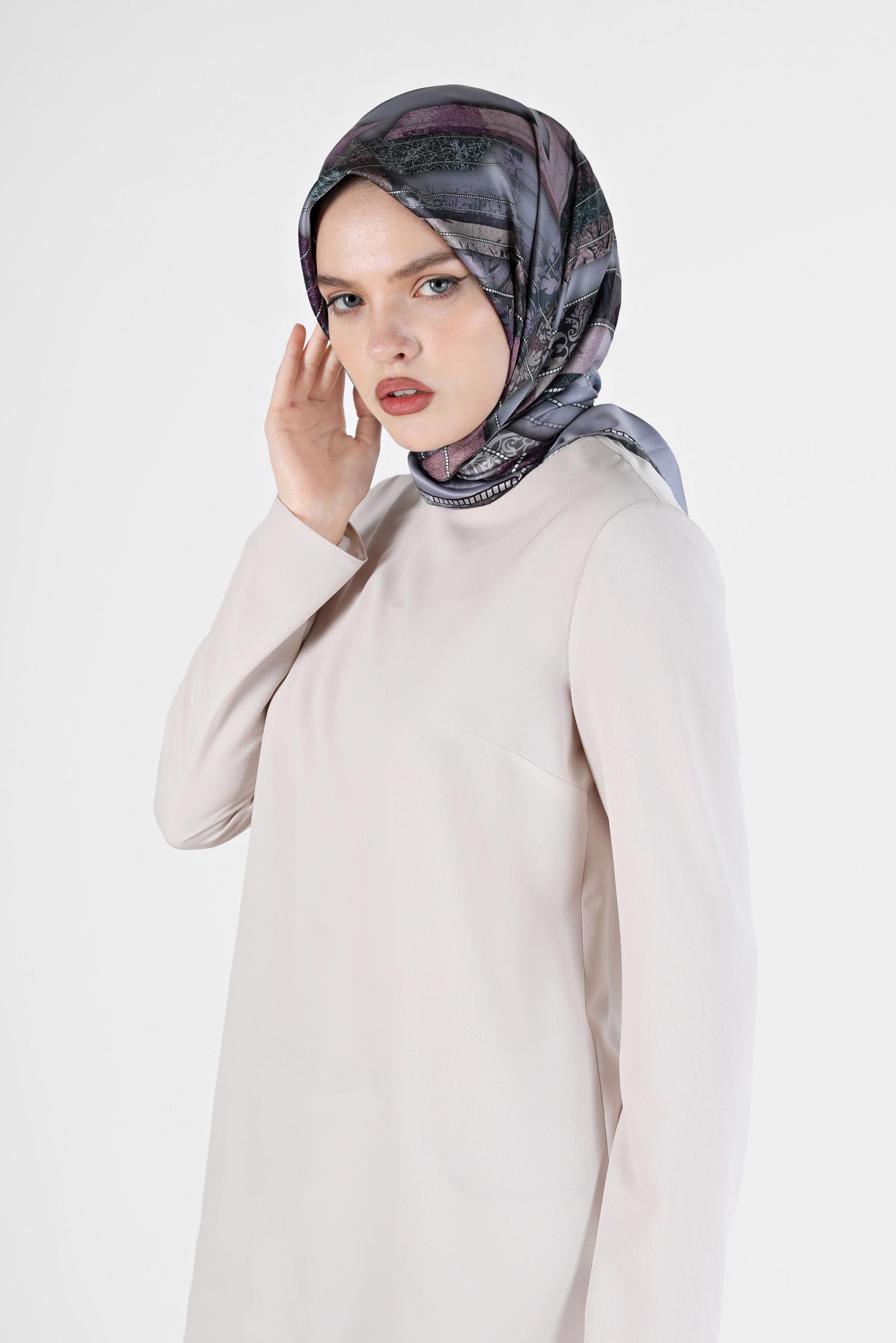 Tesettür giyim GRİ 31469 ALVİNA DİJİTAL EŞARP