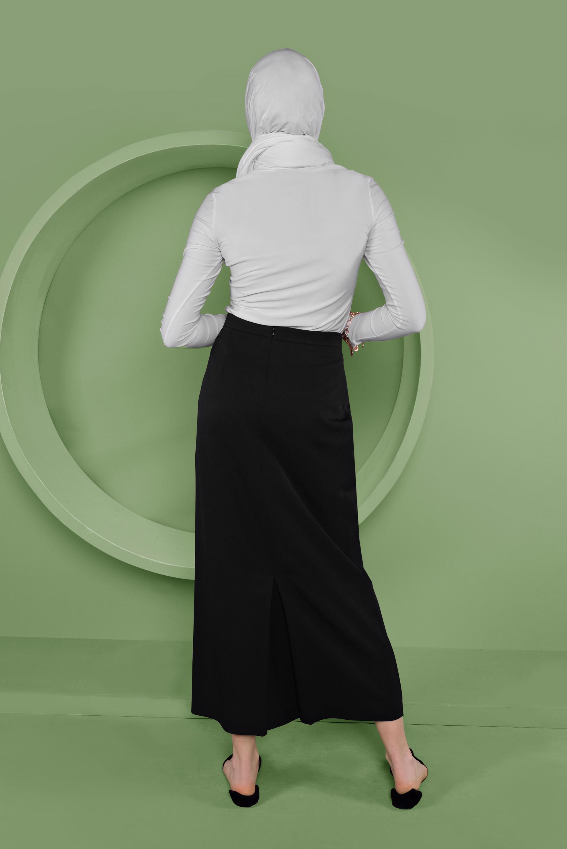 Tesettür giyim SİYAH YÜKSEK BEL KLASİK KESİM ETEK 60060 