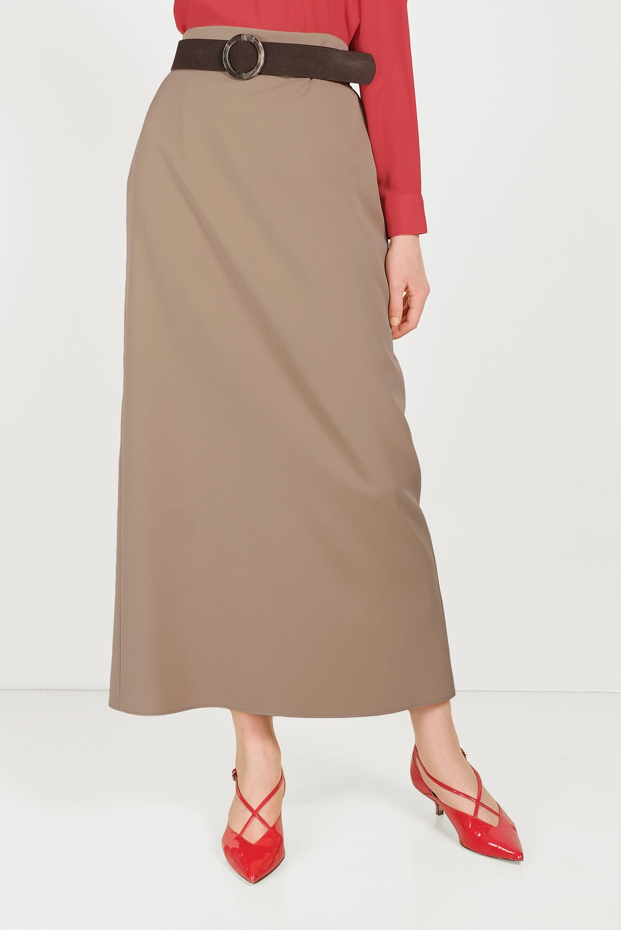 Tesettür giyim KAHVE YÜKSEK BEL KLASİK KESİM ETEK 60060 