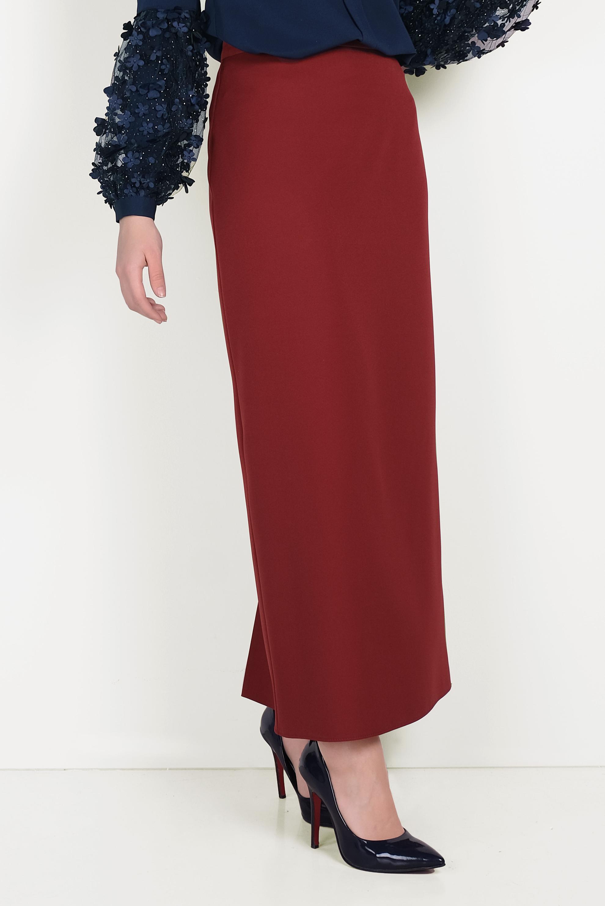 Tesettür giyim BORDO YÜKSEK BEL KLASİK KESİM ETEK 60060 