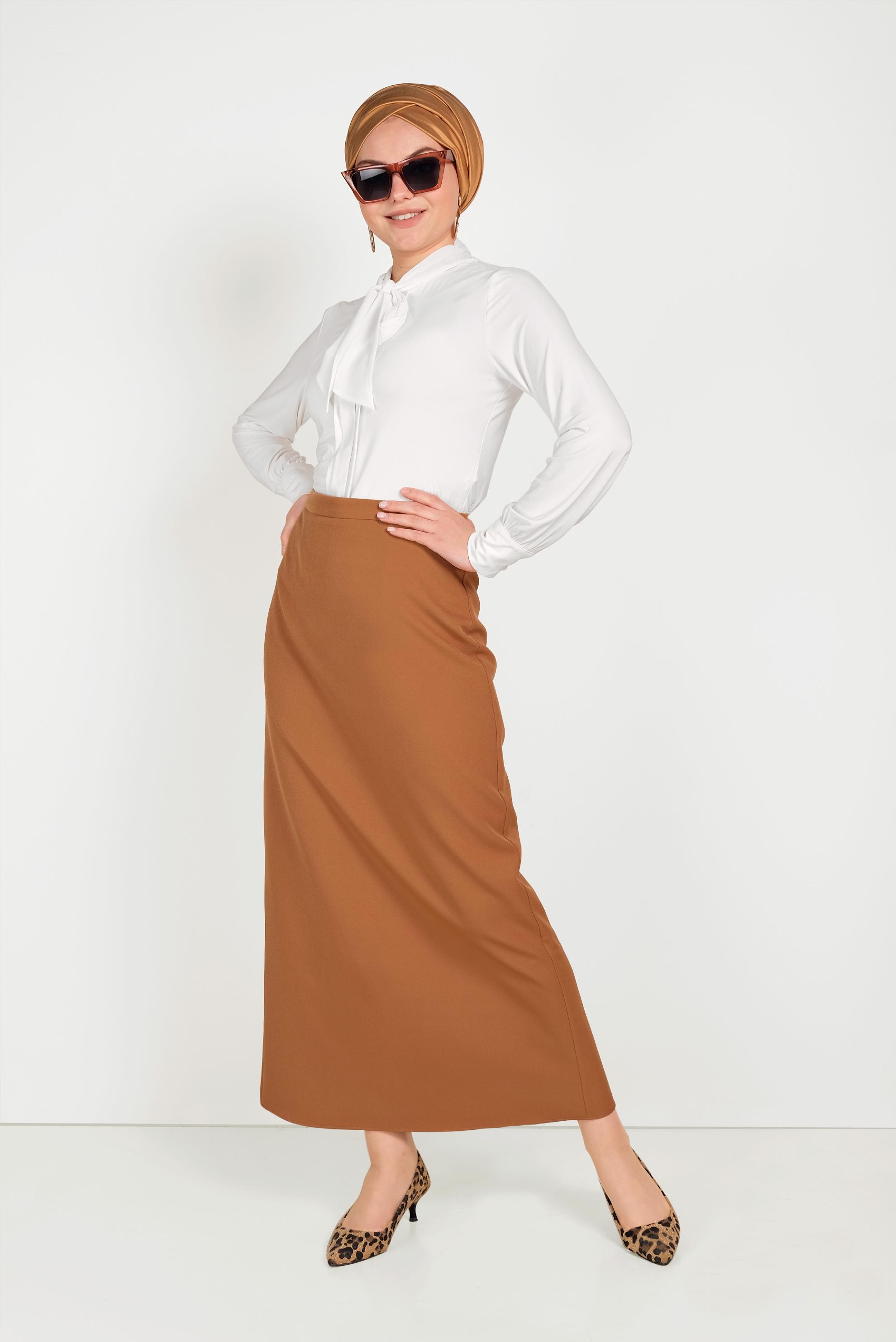 Tesettür giyim SARI YÜKSEK BEL KLASİK KESİM ETEK 60060 