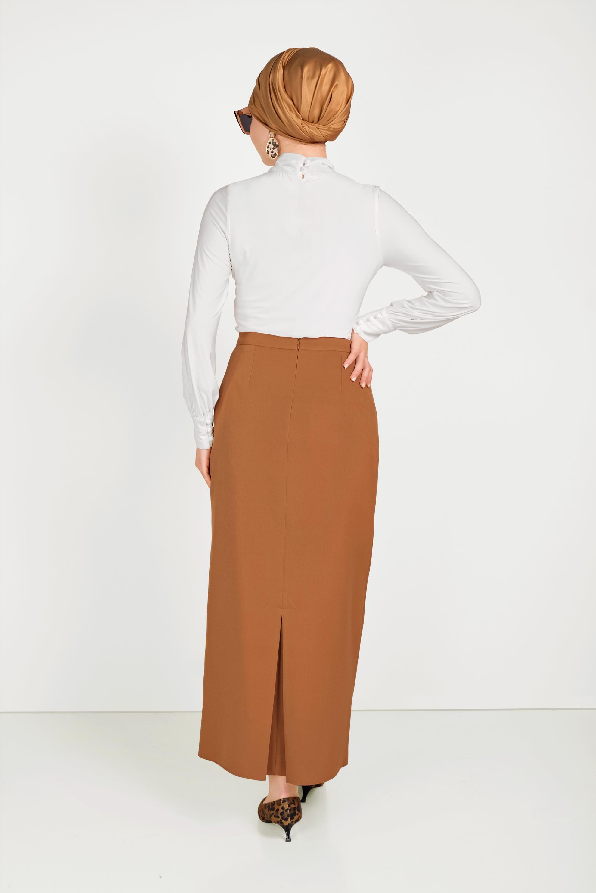 Tesettür giyim SARI YÜKSEK BEL KLASİK KESİM ETEK 60060 