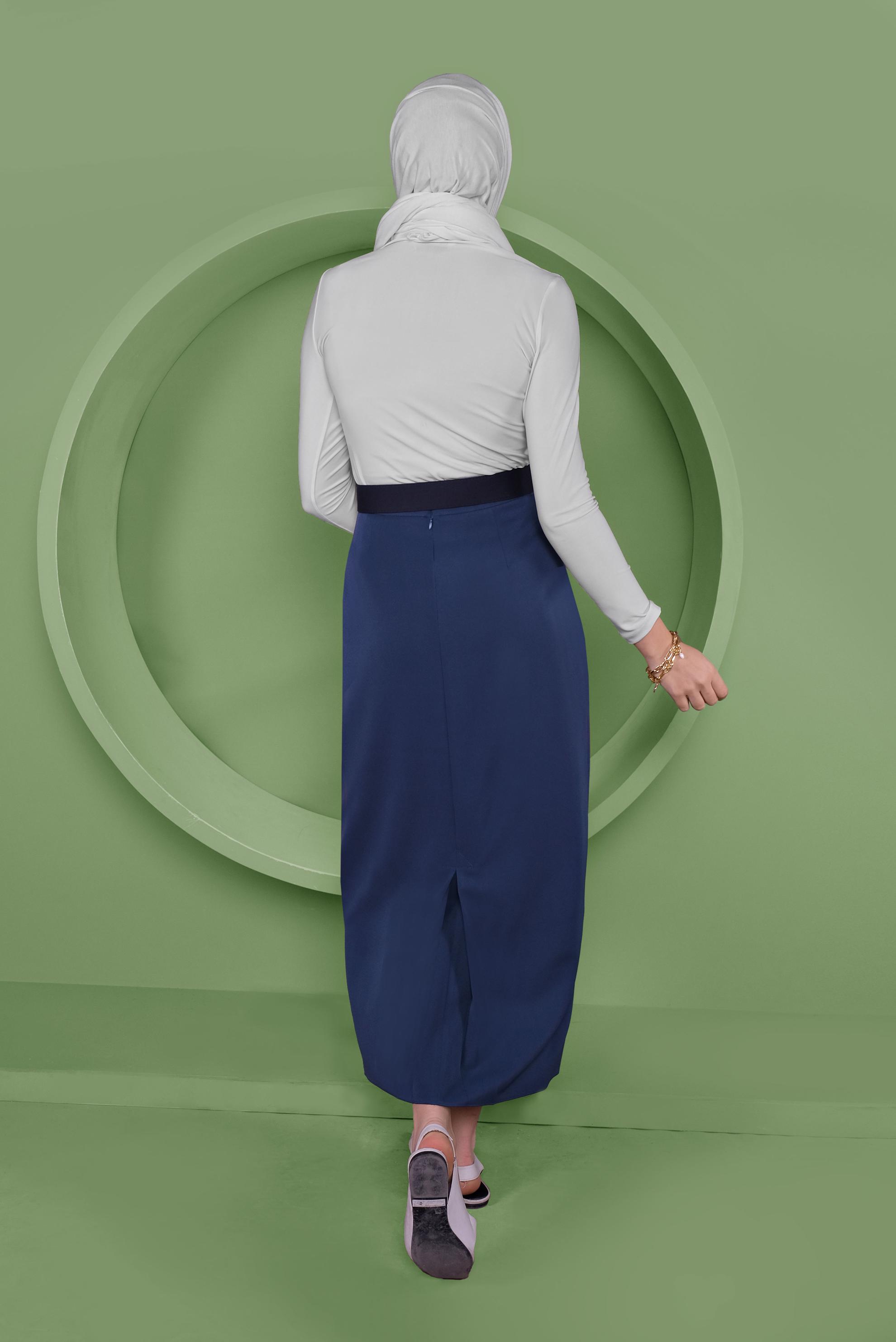 Tesettür giyim LACİVERT YÜKSEK BEL KLASİK KESİM ETEK 60060 