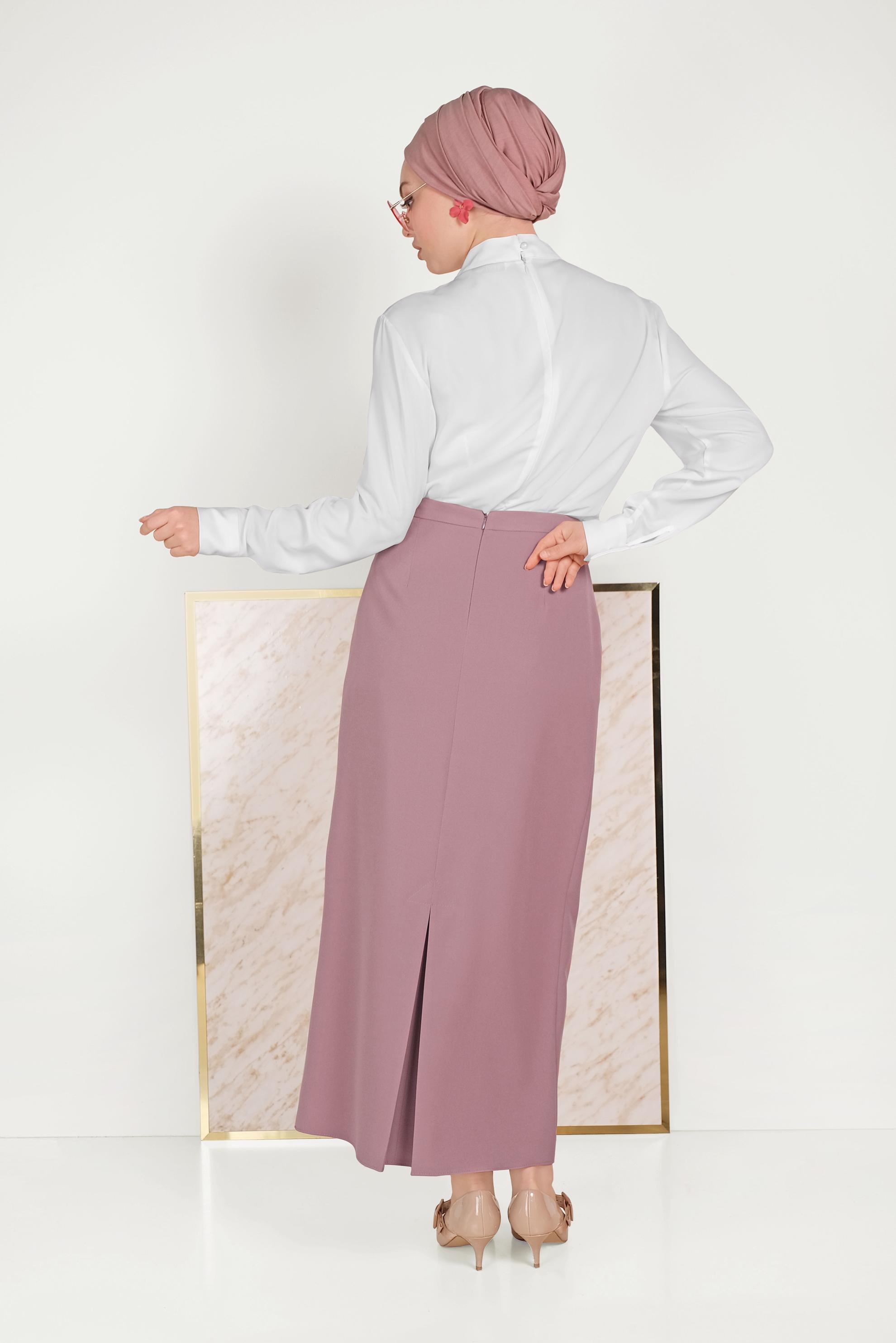 Tesettür giyim PEMBE YÜKSEK BEL KLASİK KESİM ETEK 60060 