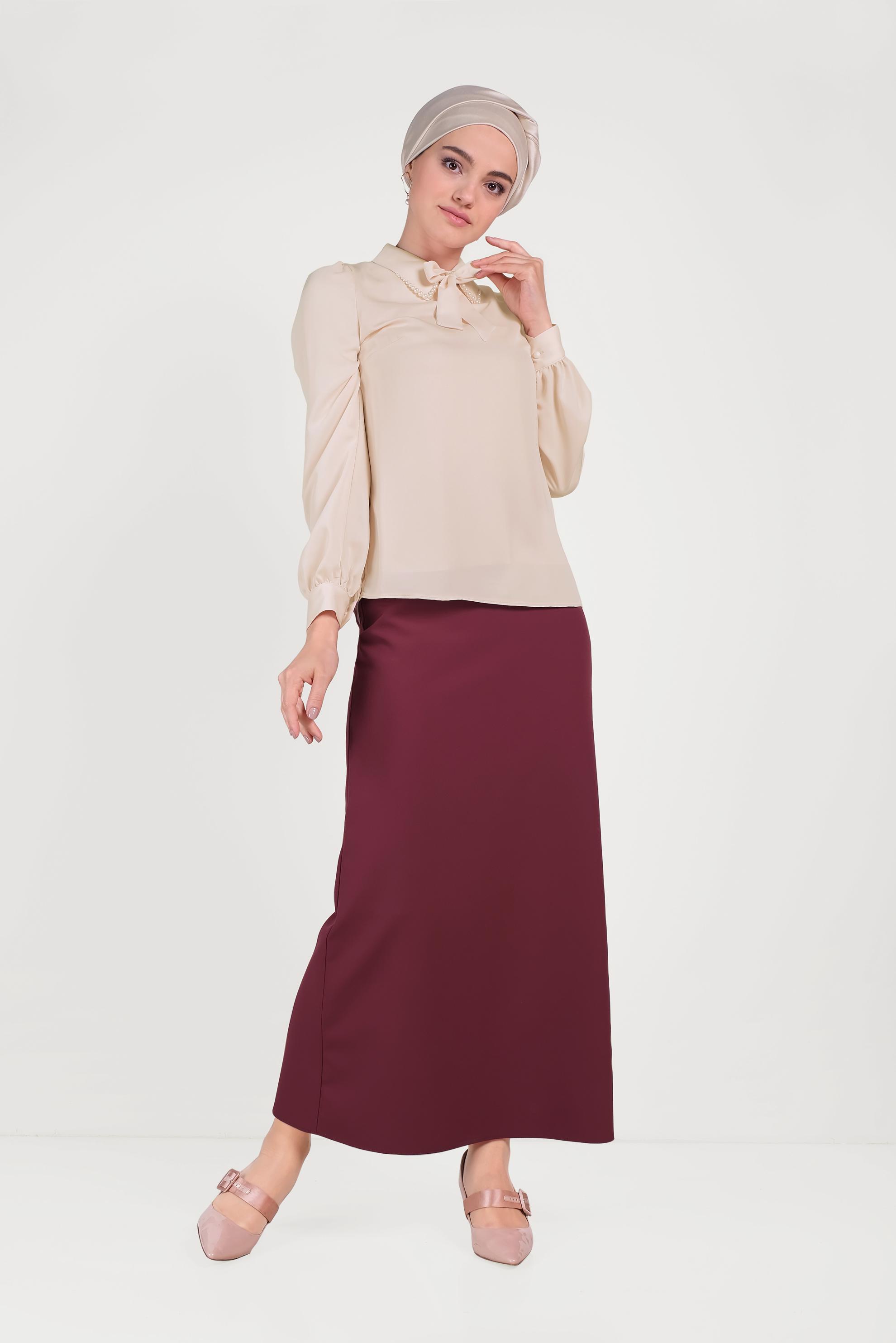 Tesettür giyim BORDO YÜKSEK BEL ETEK 60068	