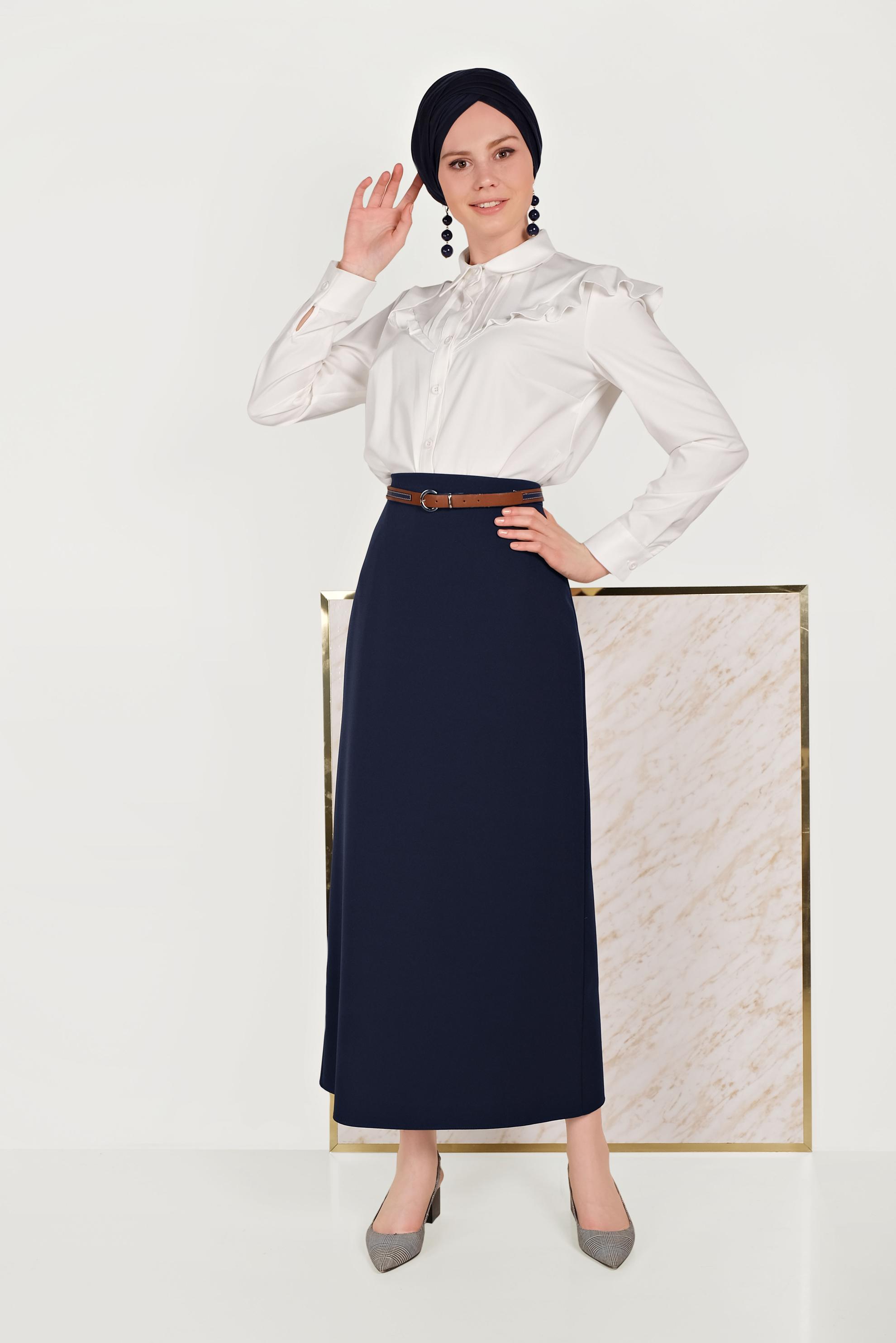 Tesettür giyim LACİVERT YÜKSEK BEL ETEK 60068	