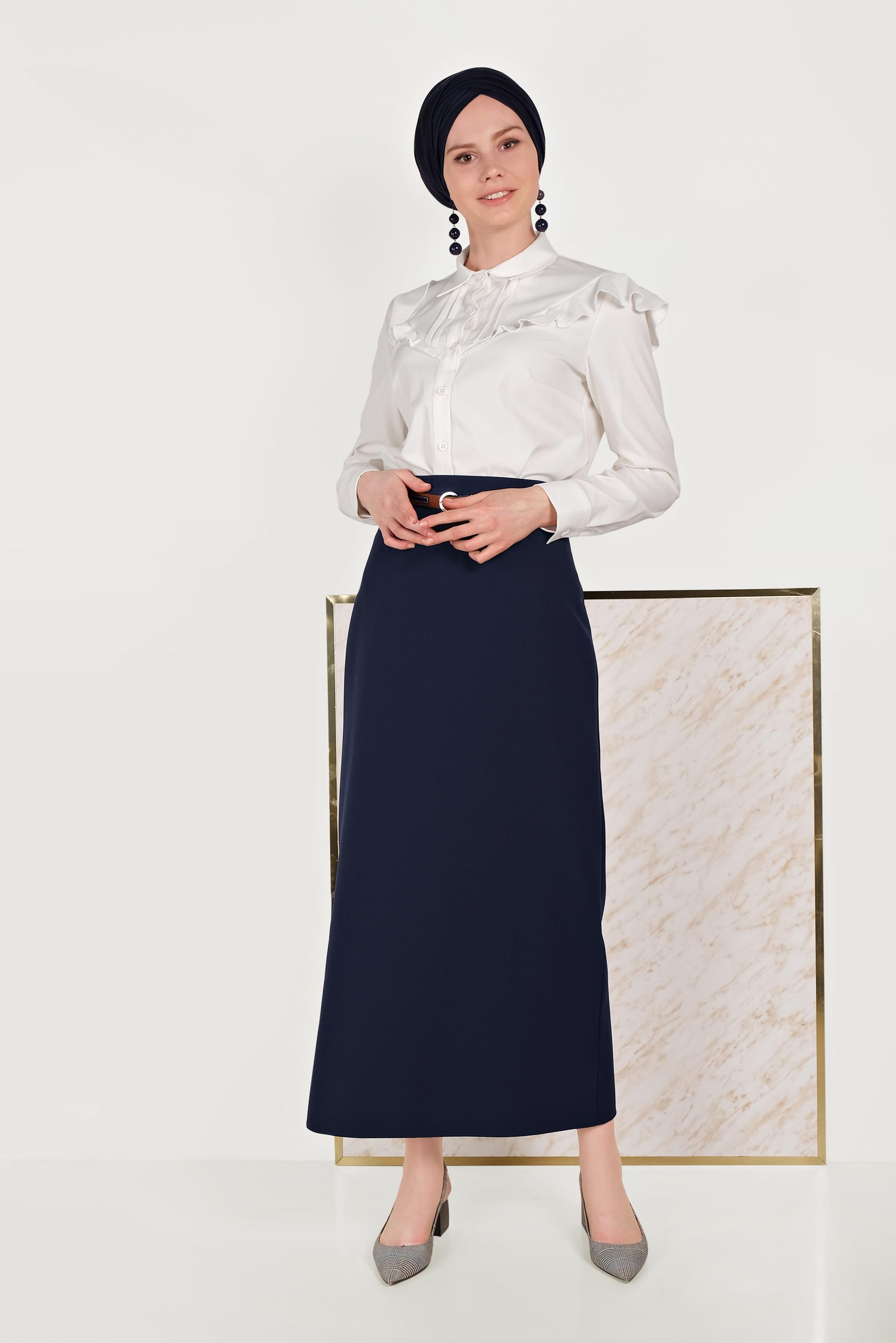 Tesettür giyim LACİVERT YÜKSEK BEL ETEK 60068	