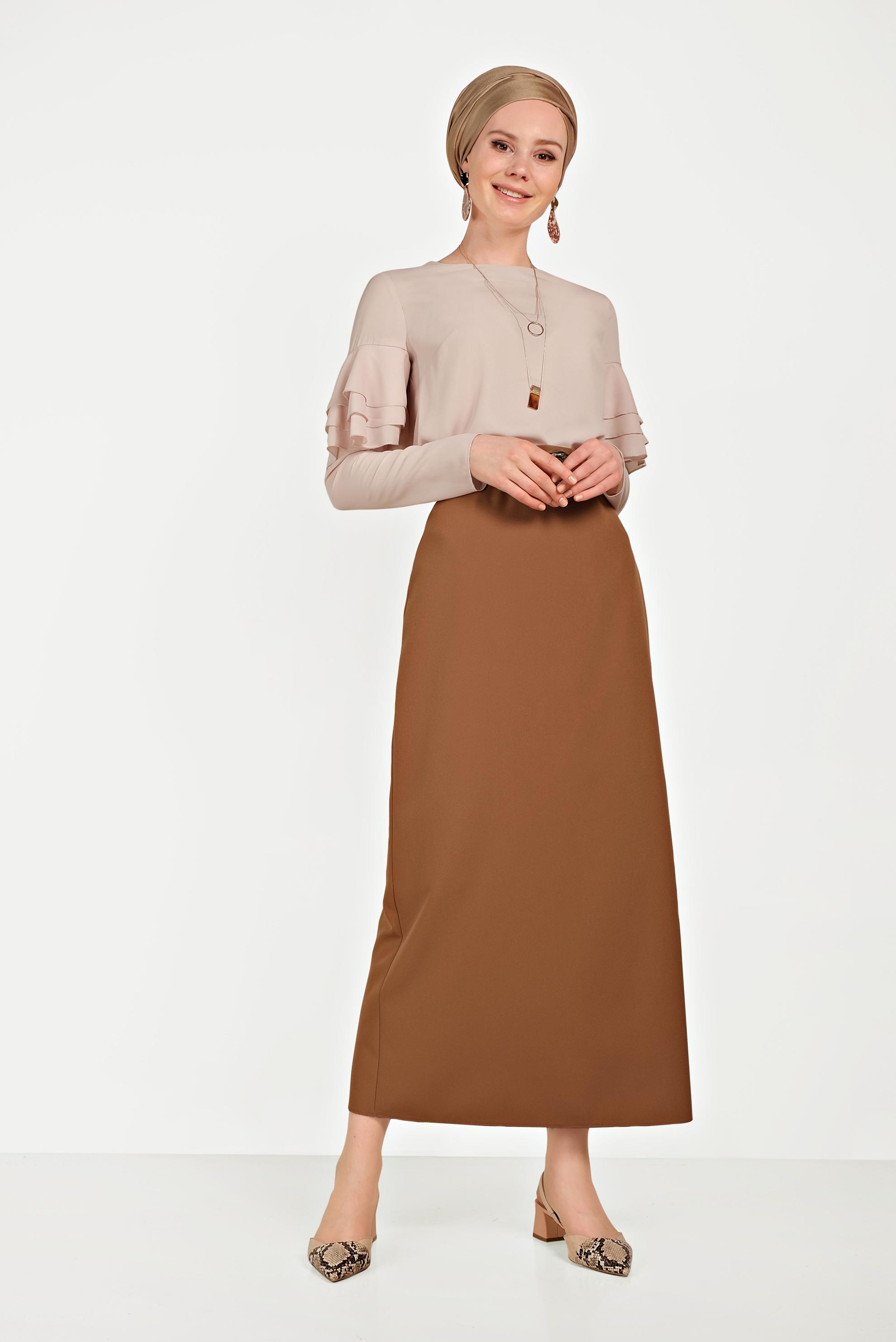 Tesettür giyim TABA YÜKSEK BEL ETEK 60068	