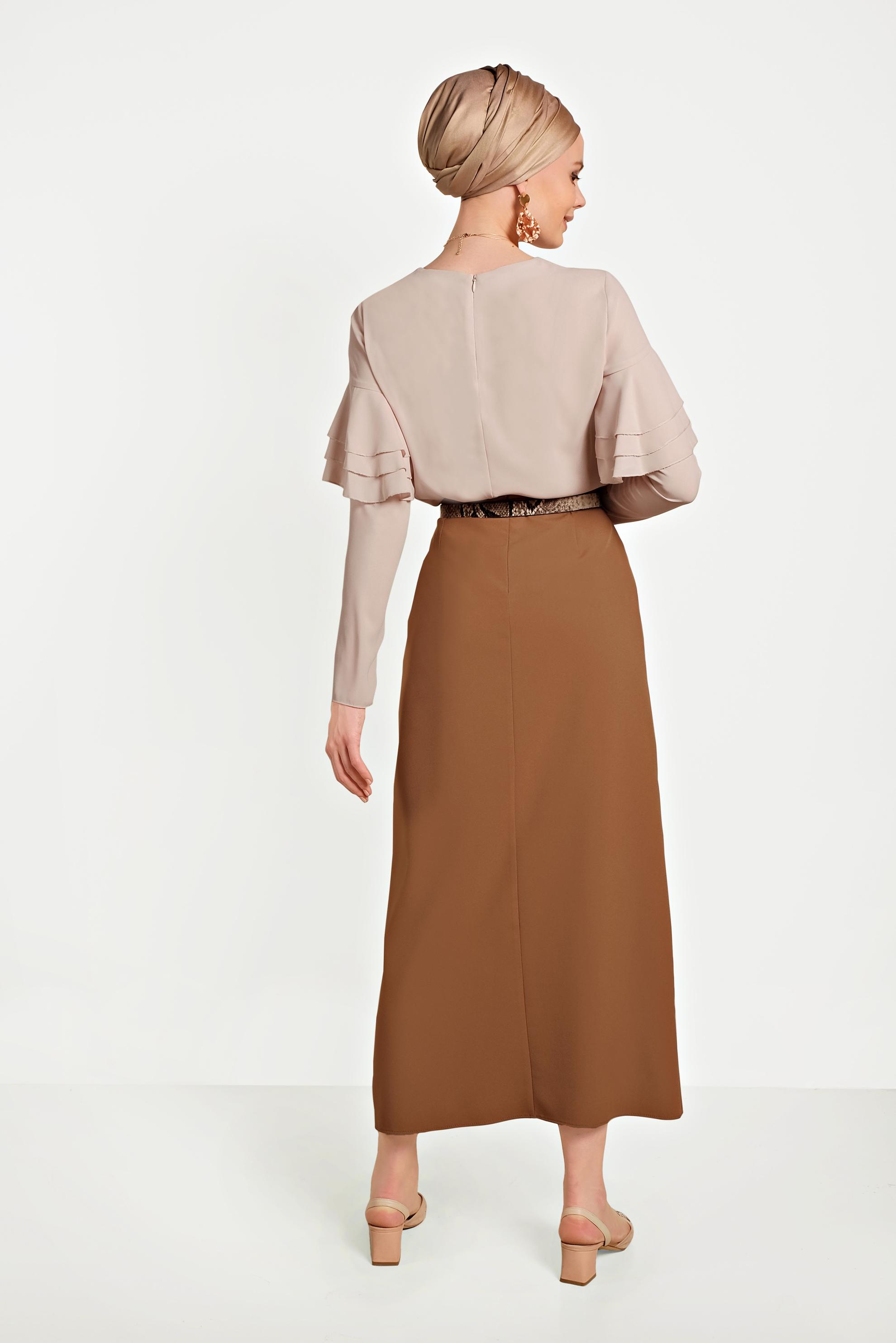 Tesettür giyim TABA YÜKSEK BEL ETEK 60068	