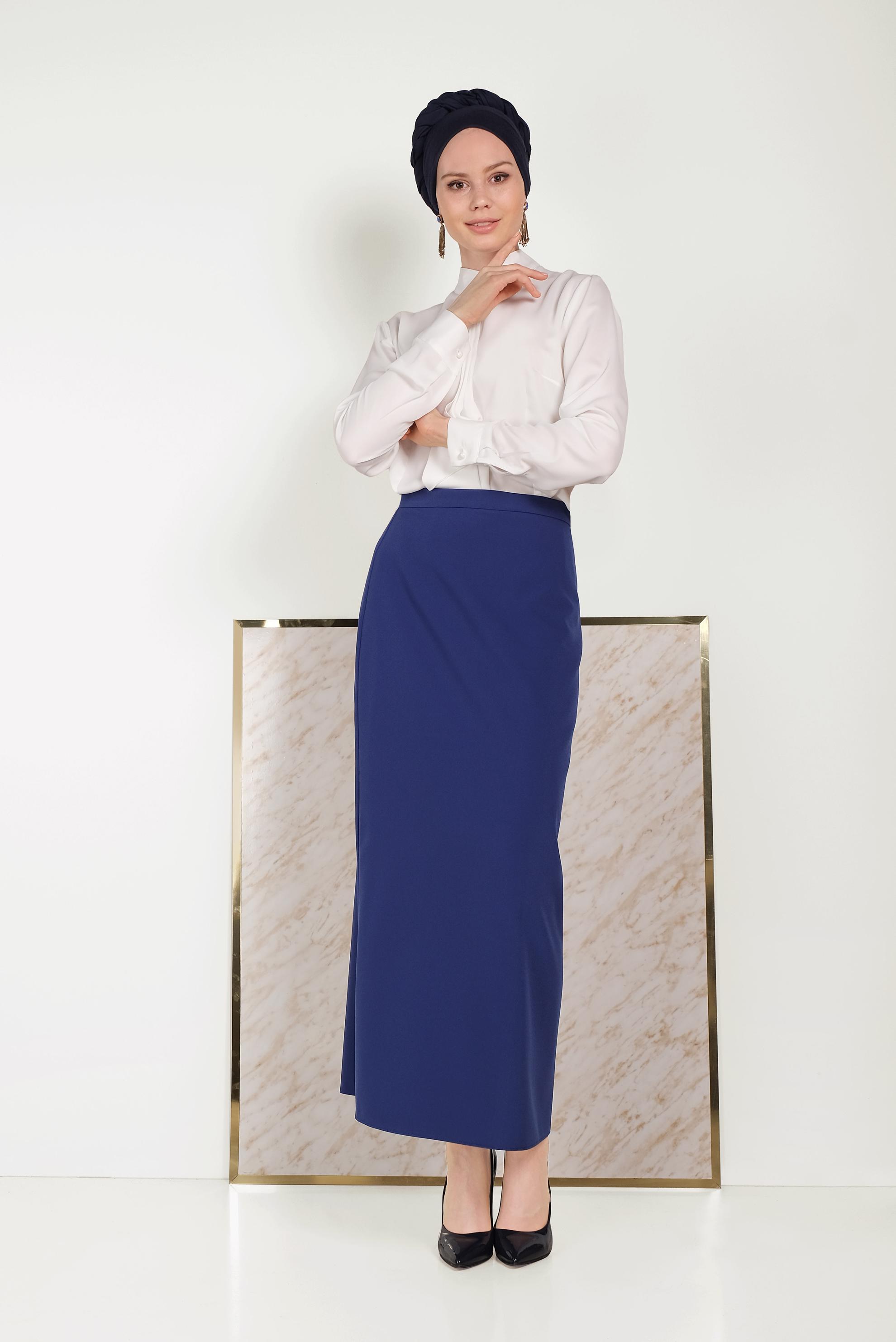 Tesettür giyim LACİVERT YÜKSEK BEL ETEK 60068	