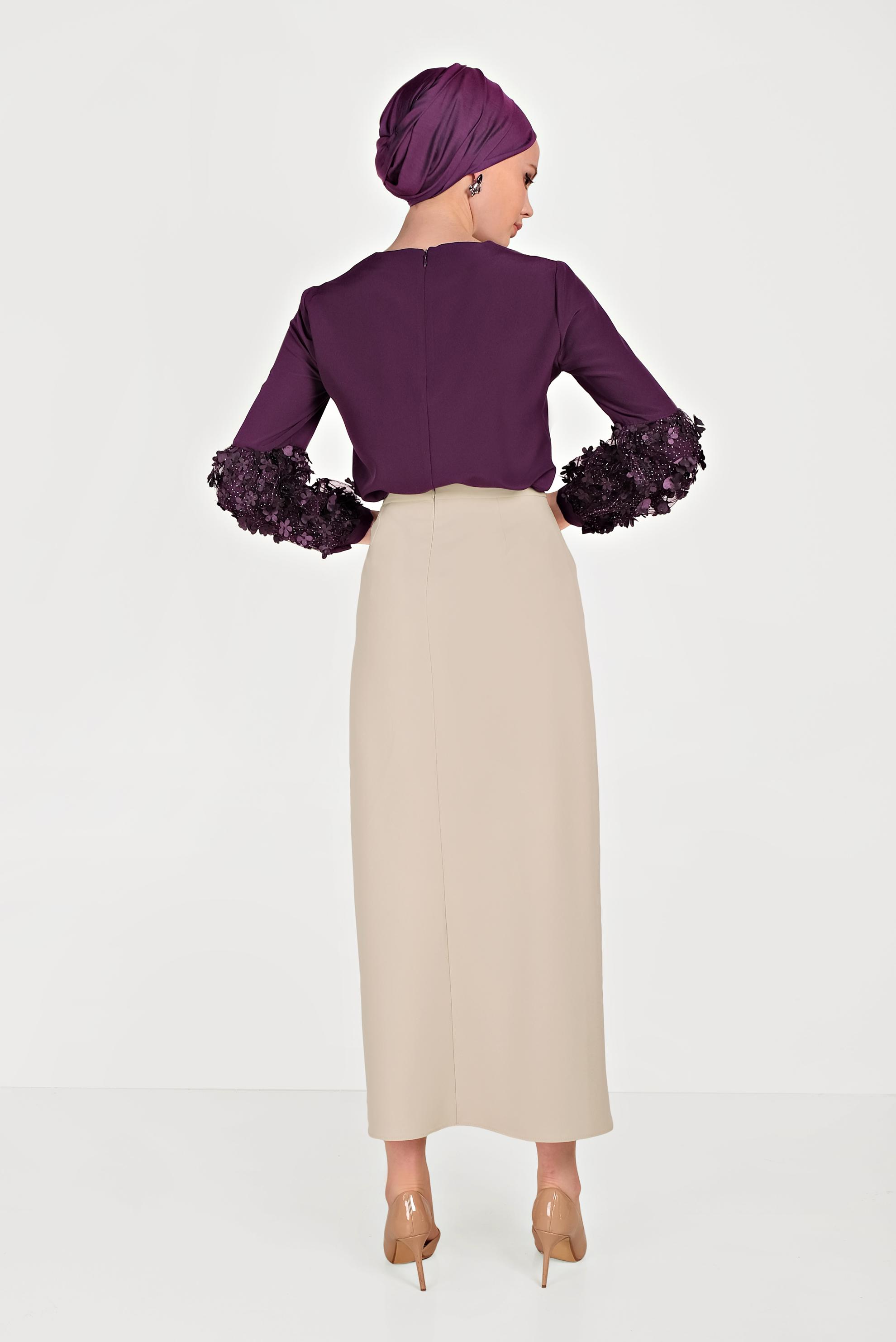 Tesettür giyim BEJ YÜKSEK BEL ETEK 60068	