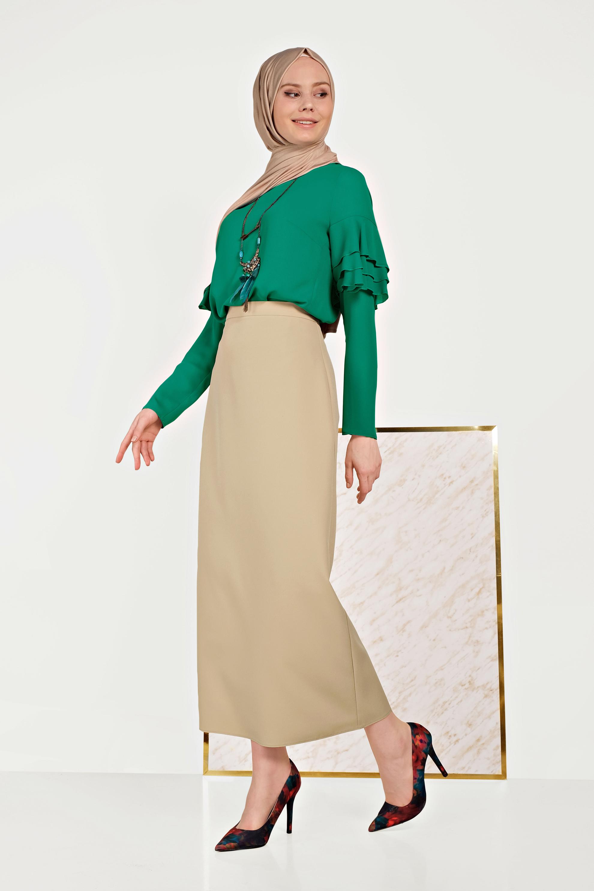 Tesettür giyim KAHVE YÜKSEK BEL ETEK 60068	