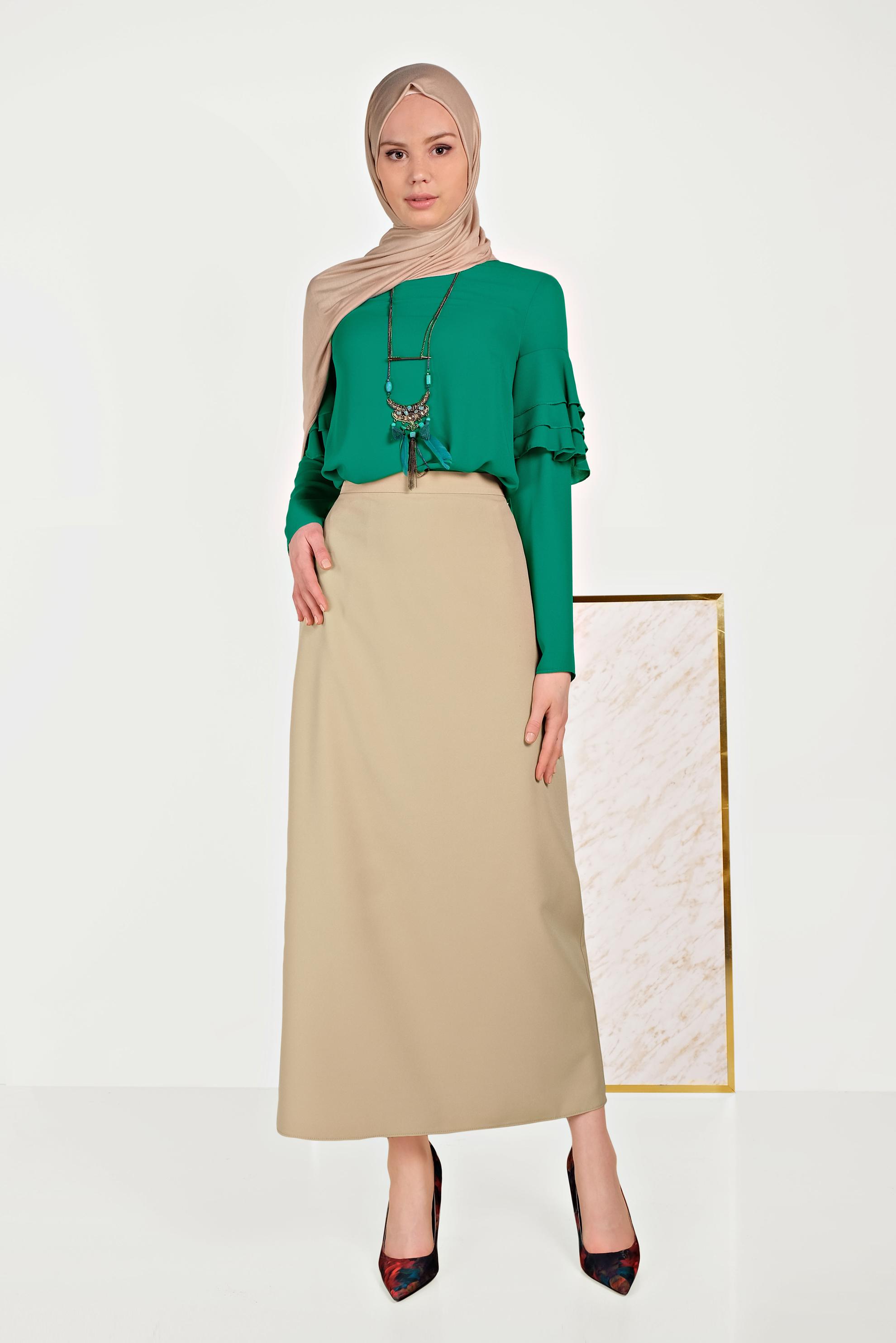Tesettür giyim KAHVE YÜKSEK BEL ETEK 60068	