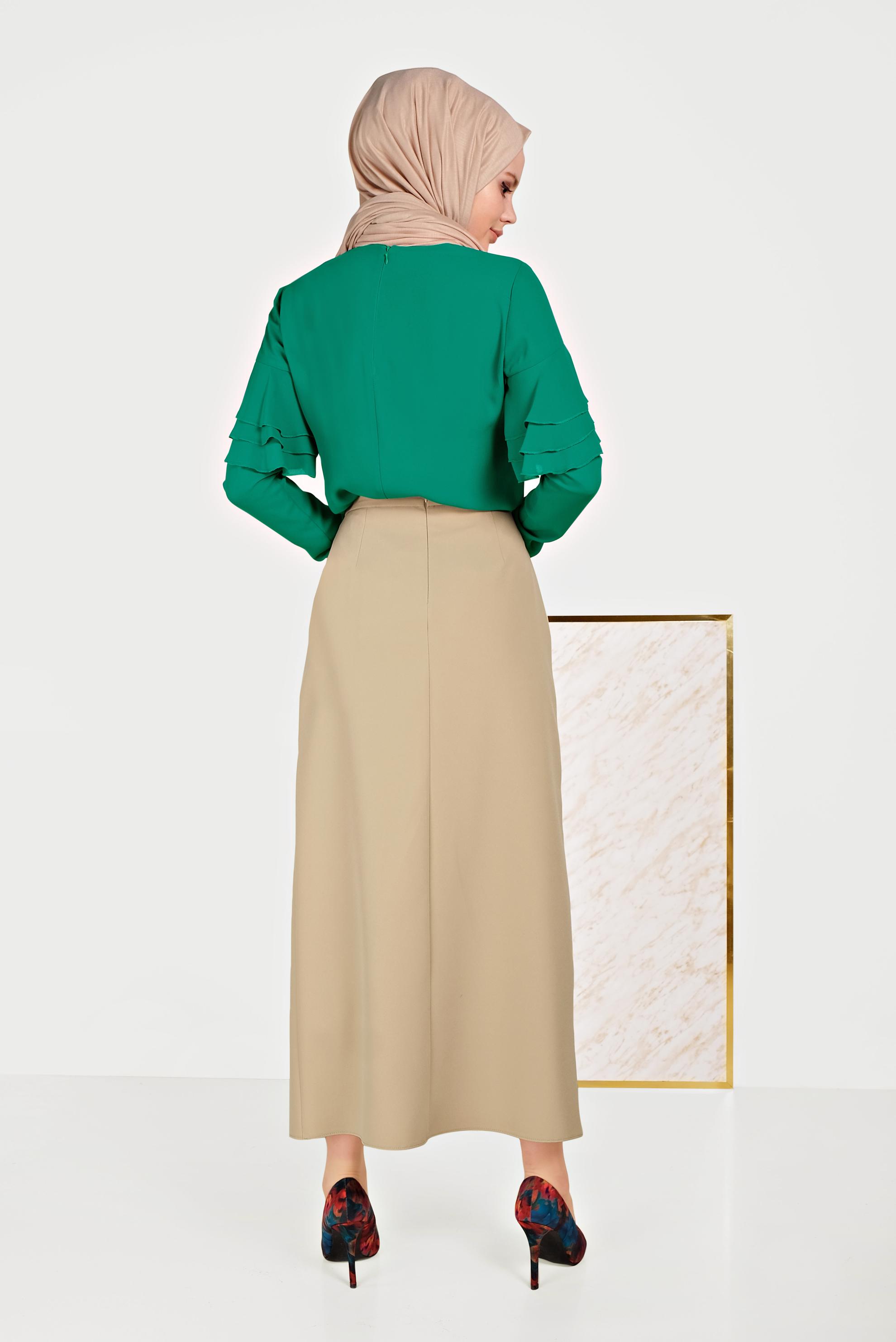 Tesettür giyim KAHVE YÜKSEK BEL ETEK 60068	