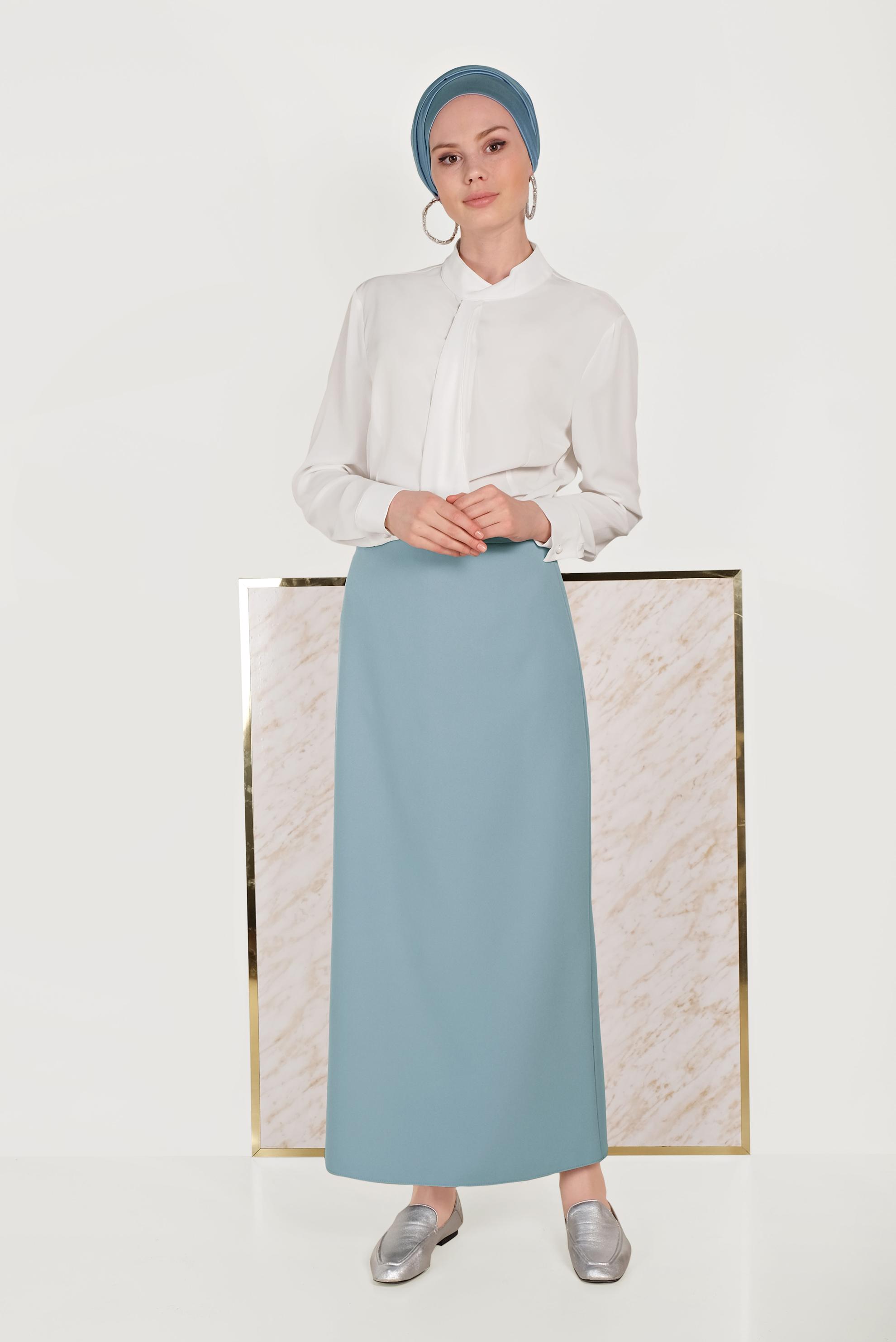 Tesettür giyim MAVİ YÜKSEK BEL ETEK 60068	