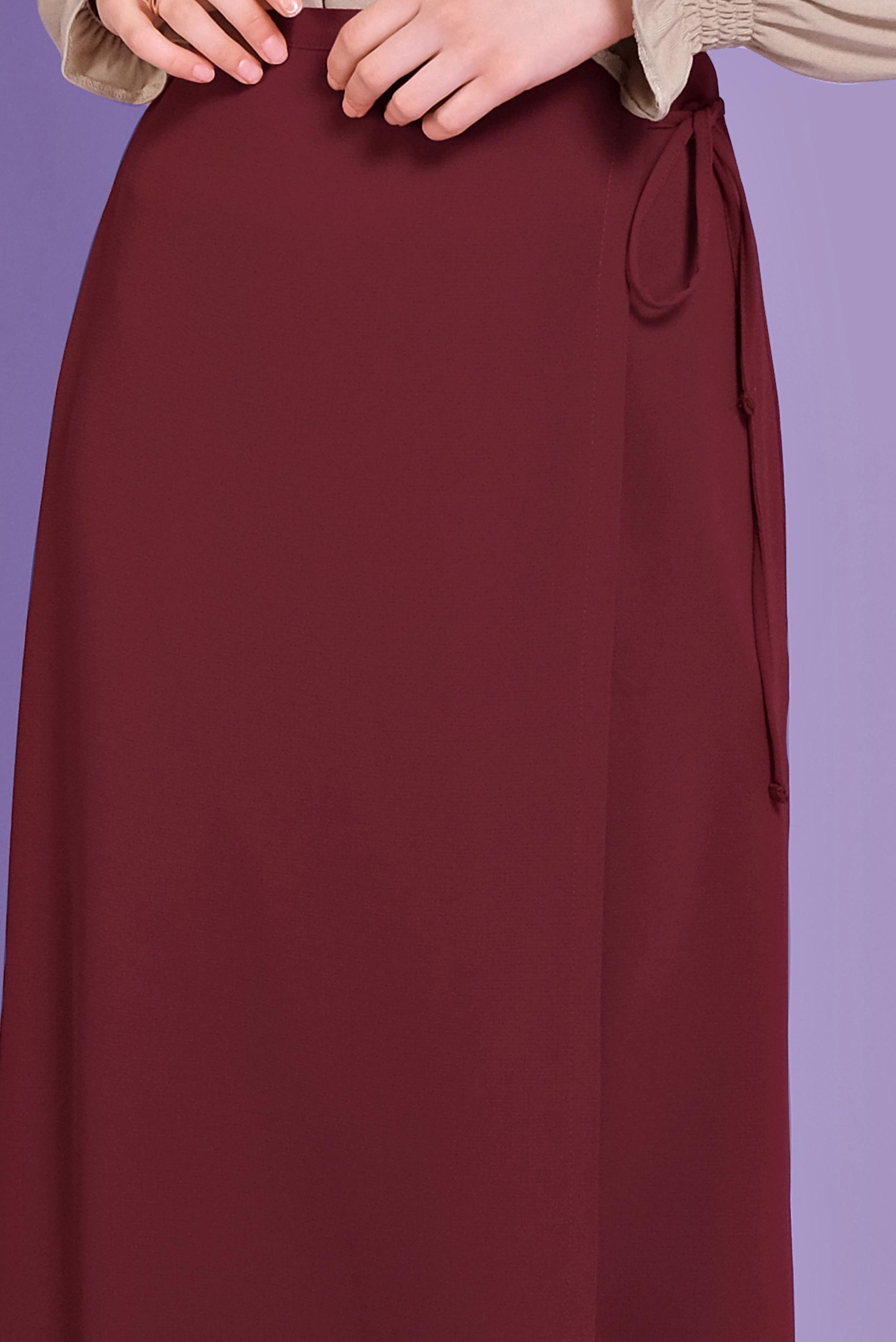 Tesettür giyim BORDO YANDAN BAĞLAMA DETAYLI ETEK 60141 