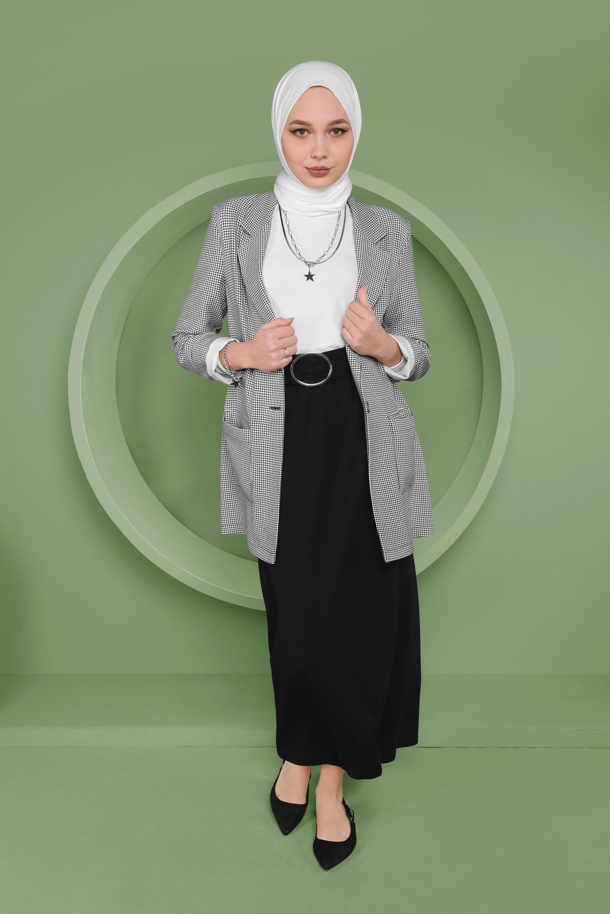 Tesettür giyim SİYAH BEL KISMI LASTİKLİ ETEK 60143