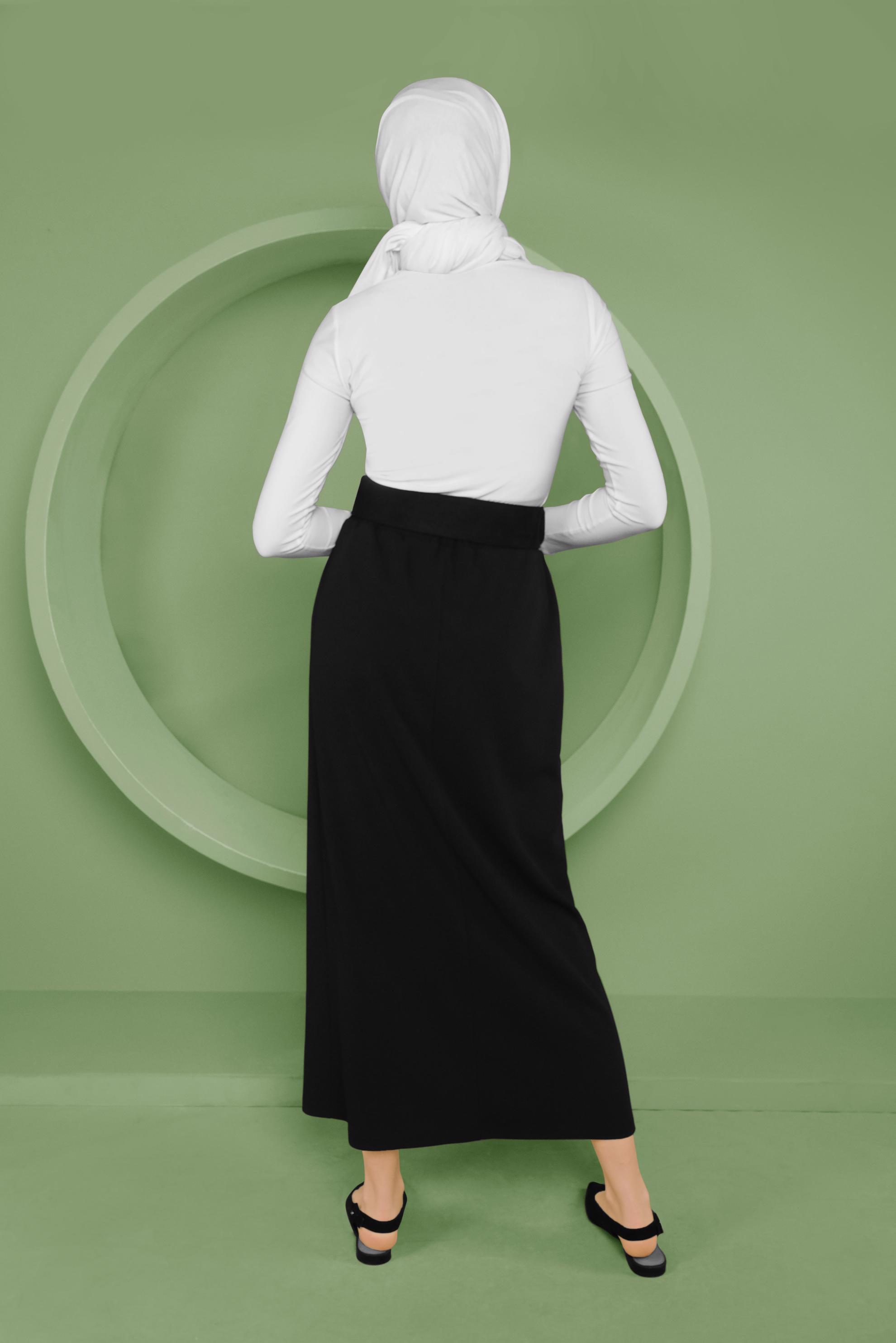 Tesettür giyim SİYAH BEL KISMI LASTİKLİ ETEK 60143