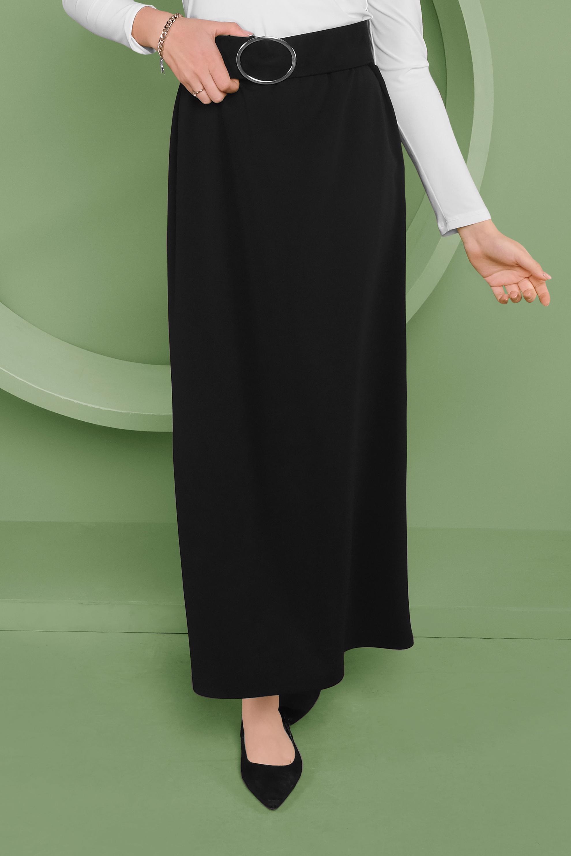 Tesettür giyim SİYAH BEL KISMI LASTİKLİ ETEK 60143