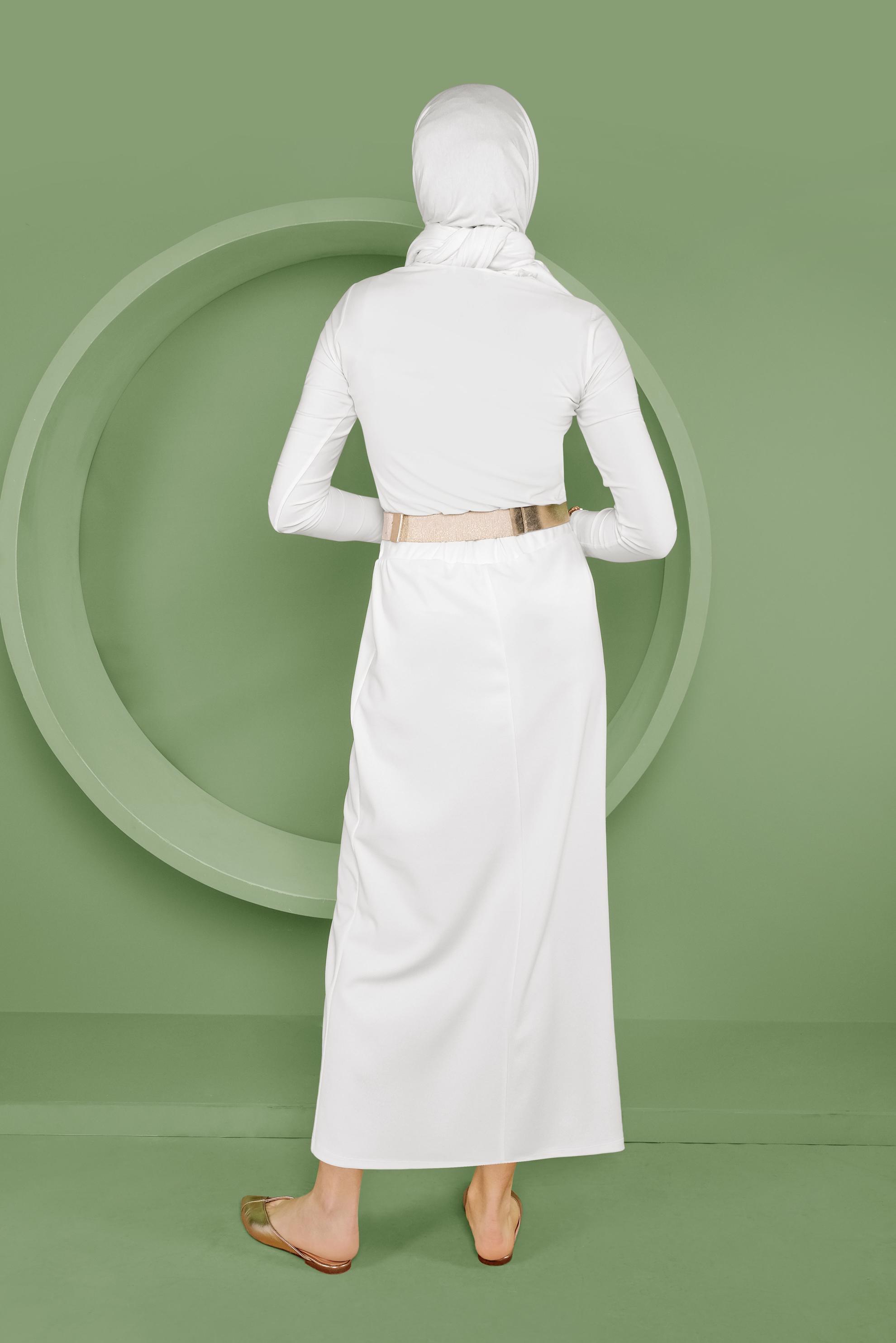 Tesettür giyim BEYAZ BEL KISMI LASTİKLİ ETEK 60143