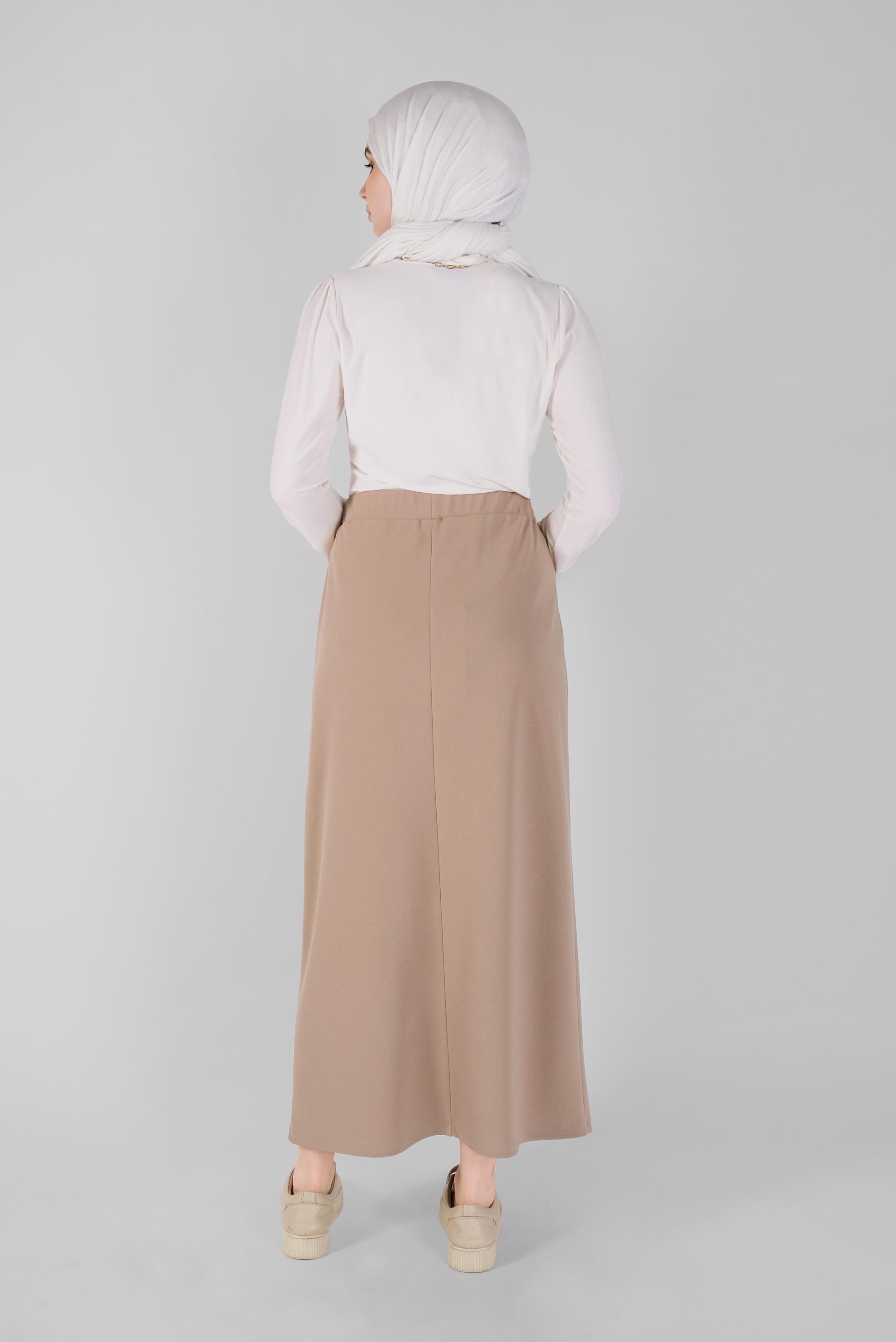 Tesettür giyim BEJ BEL KISMI LASTİKLİ ETEK 60143