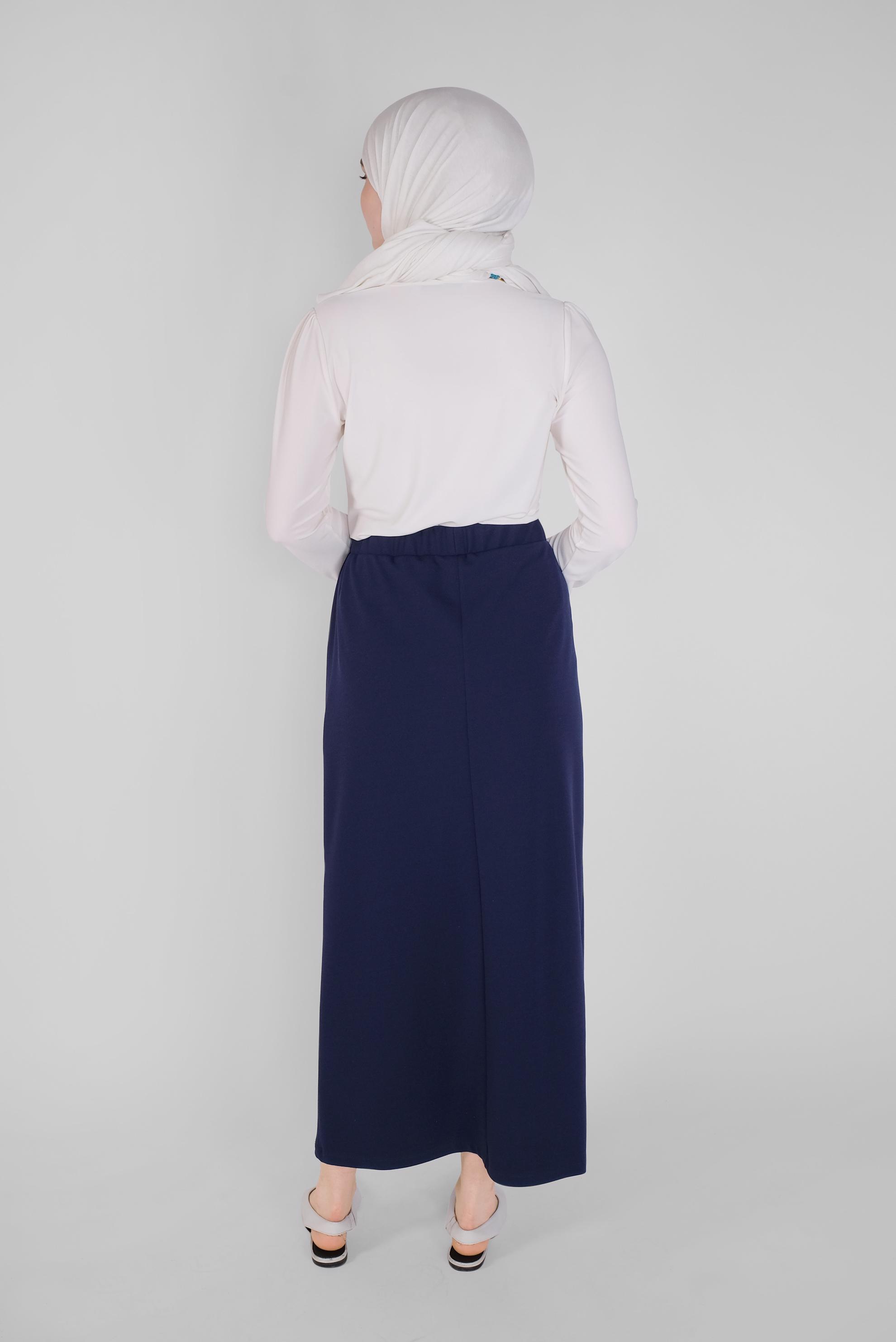 Tesettür giyim LACİVERT BEL KISMI LASTİKLİ ETEK 60143