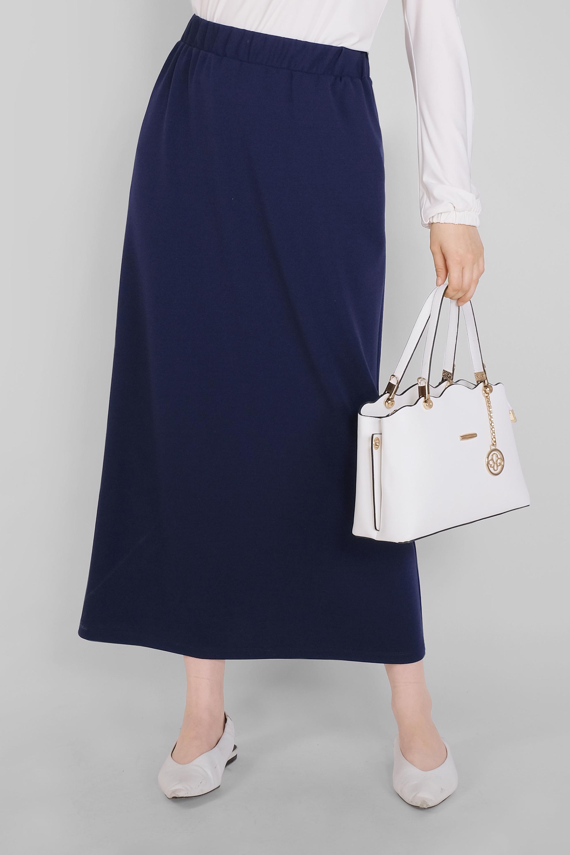 Tesettür giyim LACİVERT BEL KISMI LASTİKLİ ETEK 60143